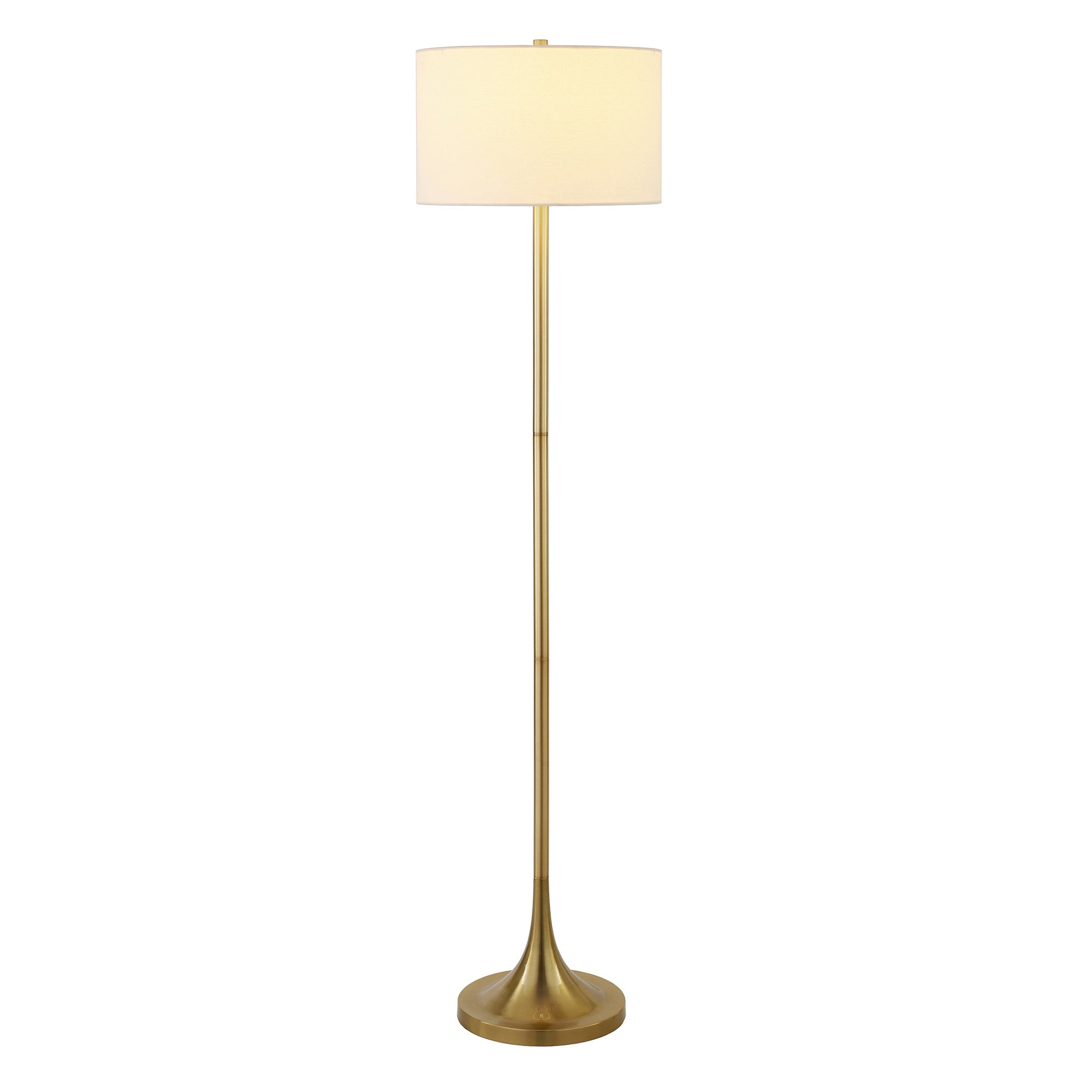 62" Brass Floor Lamp With White Fabric Drum Shade