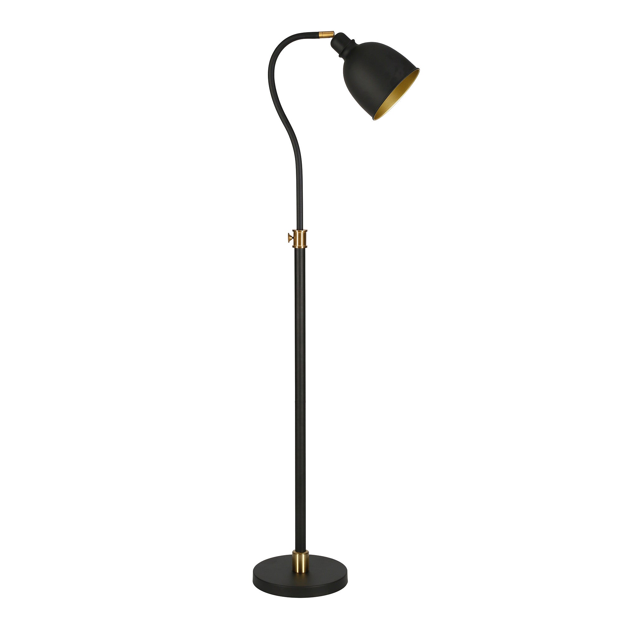 68" Black Adjustable Reading Floor Lamp With Black Dome Shade