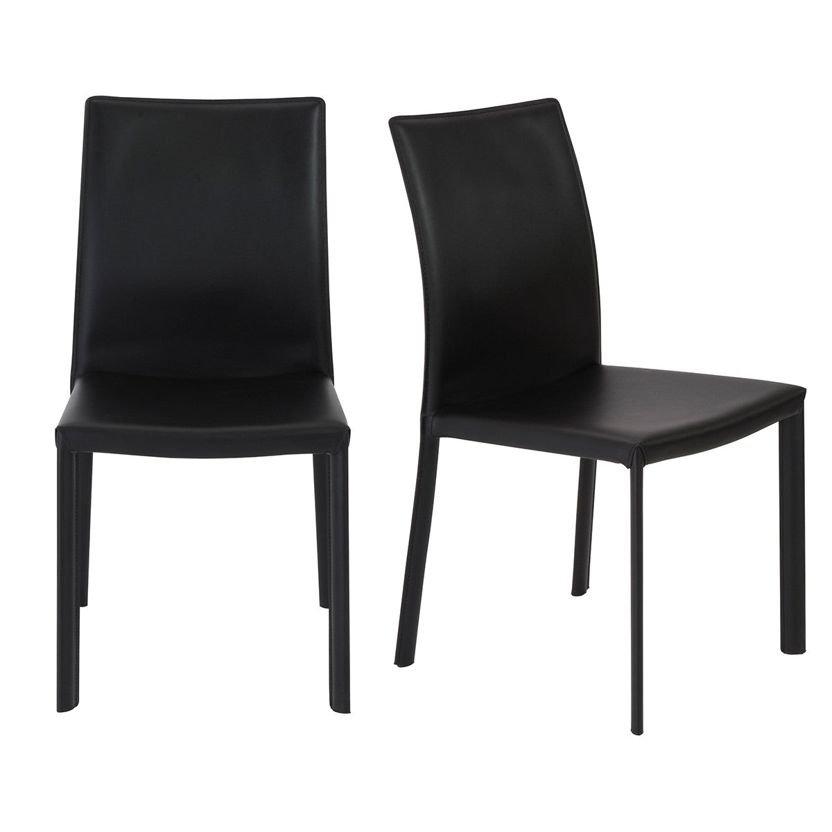 Set of Two Black Upholstered Leather Dining Side Chairs