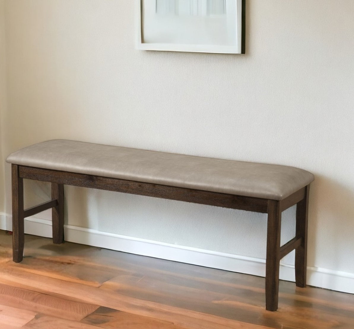 49" Tan and Dark Brown Faux Leather Distressed Upholstery Dining Bench