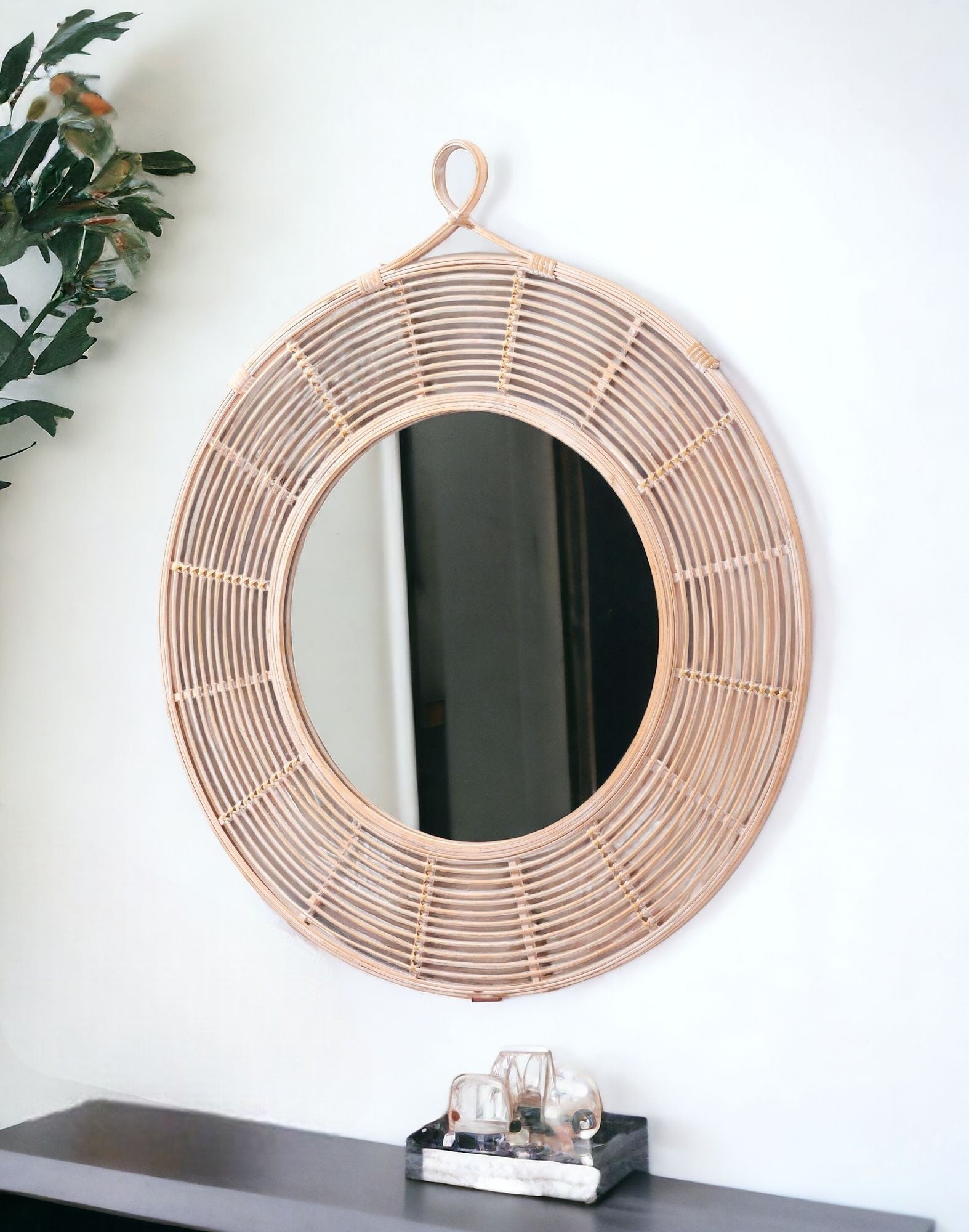 37" Natural Round Framed Accent Mirror