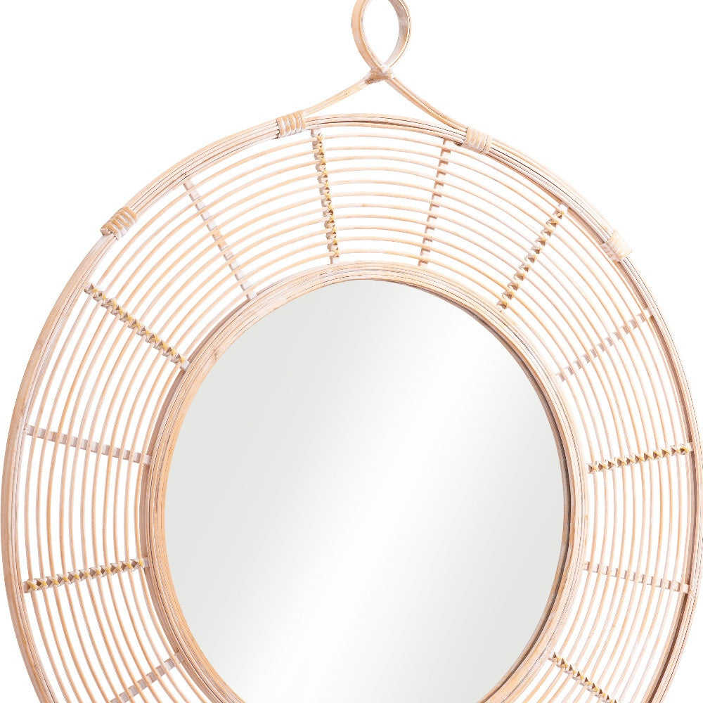 37" Natural Round Framed Accent Mirror