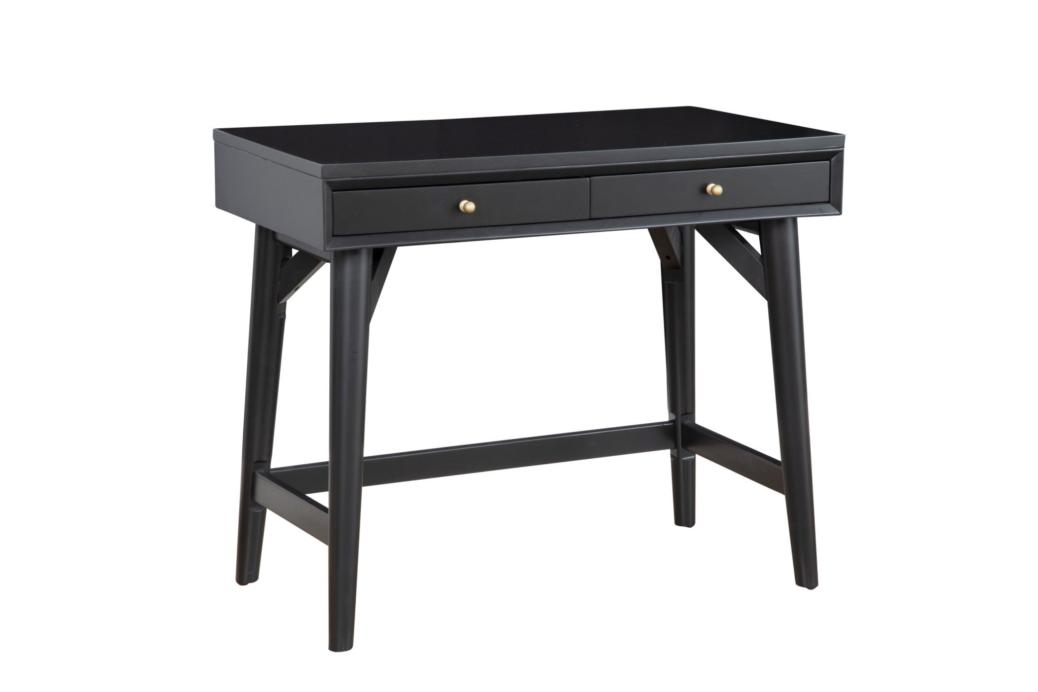 36" Black Solid Wood Writing Desk With Two Drawers