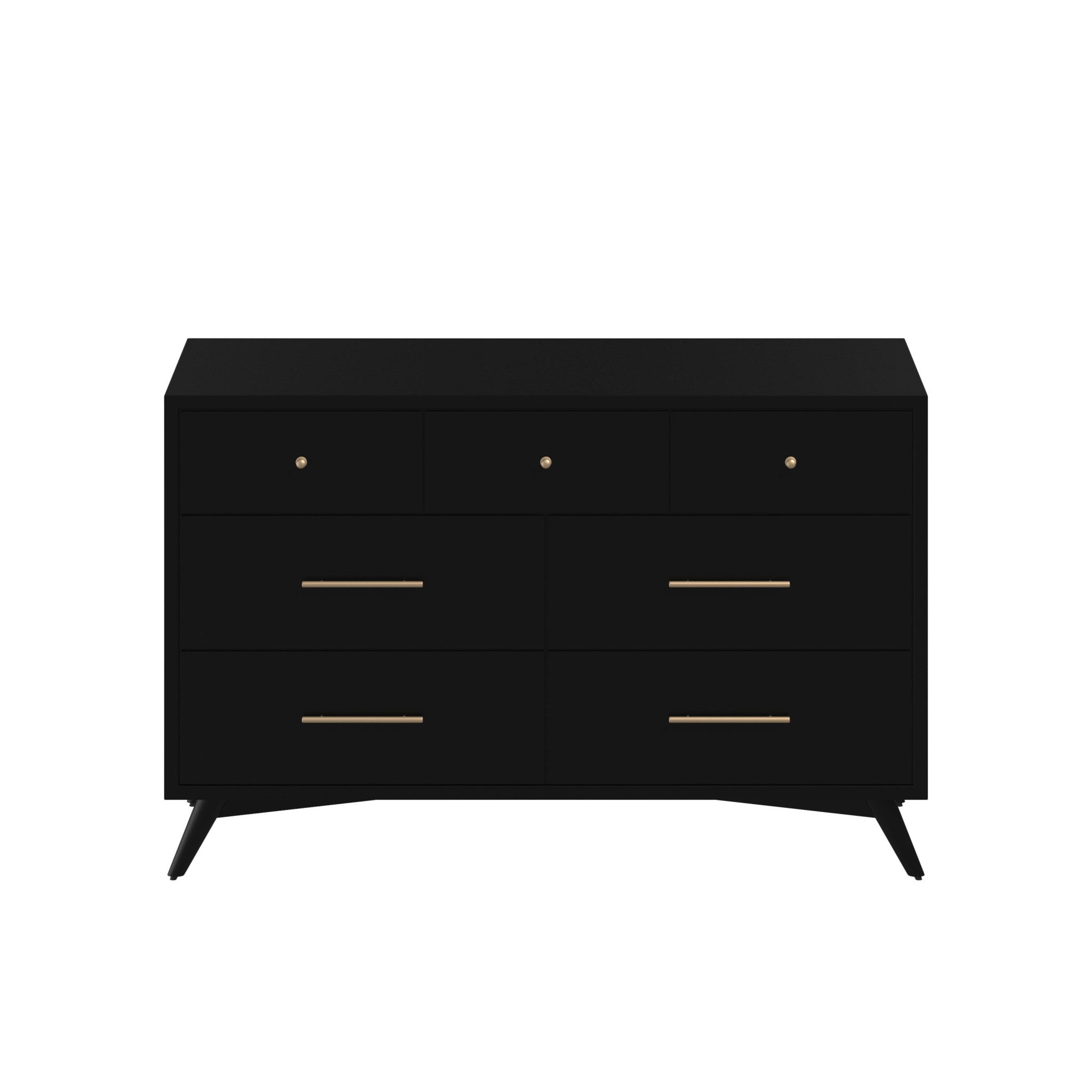 56" Black Solid Wood Seven Drawer Double Dresser