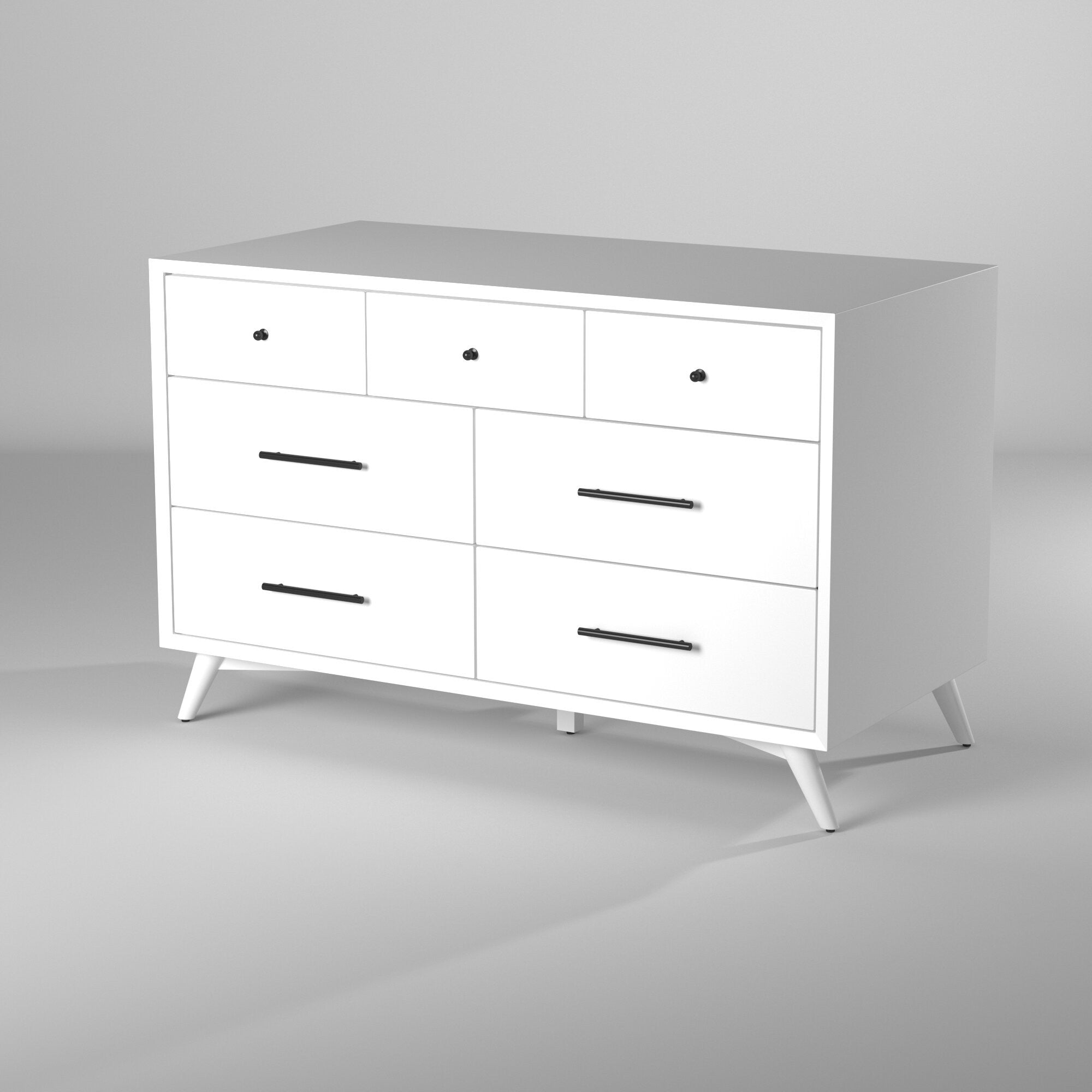 56" White Solid Wood Seven Drawer Double Dresser