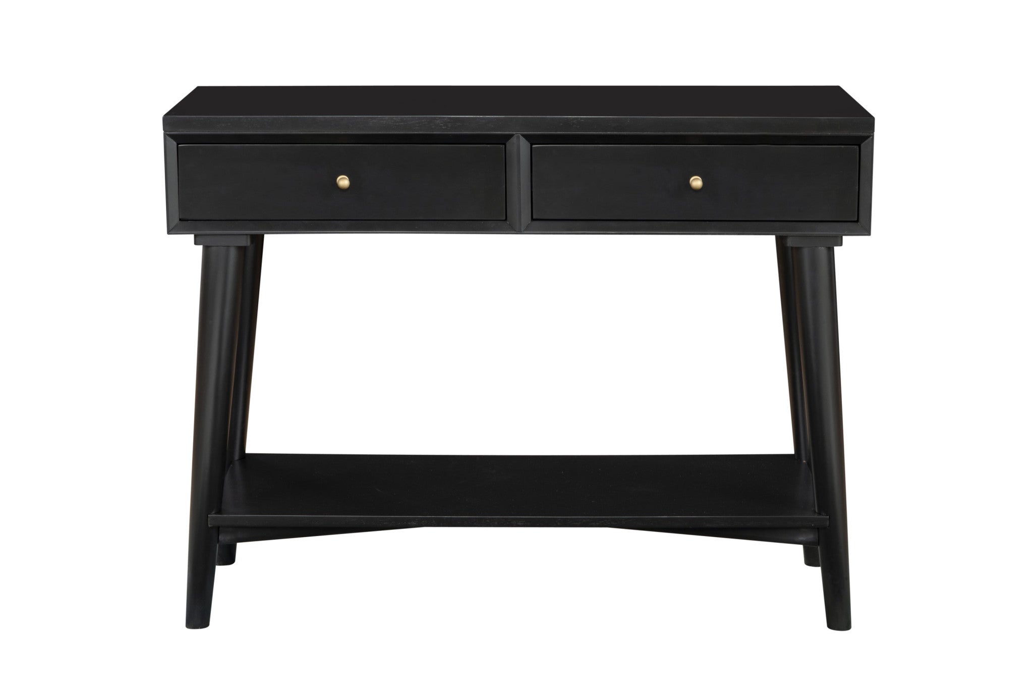 42" Black Floor Shelf Console Table With Shelves And Drawers