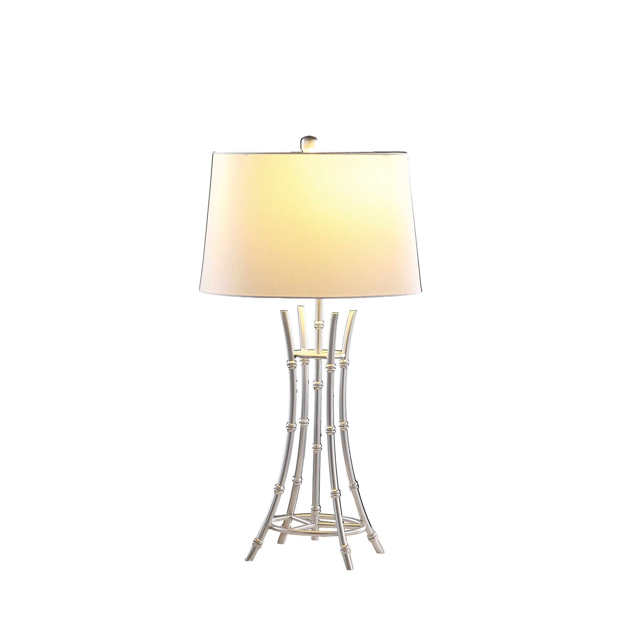 29" Silver Bamboo Design Table Lamp With Off White Drum Shade