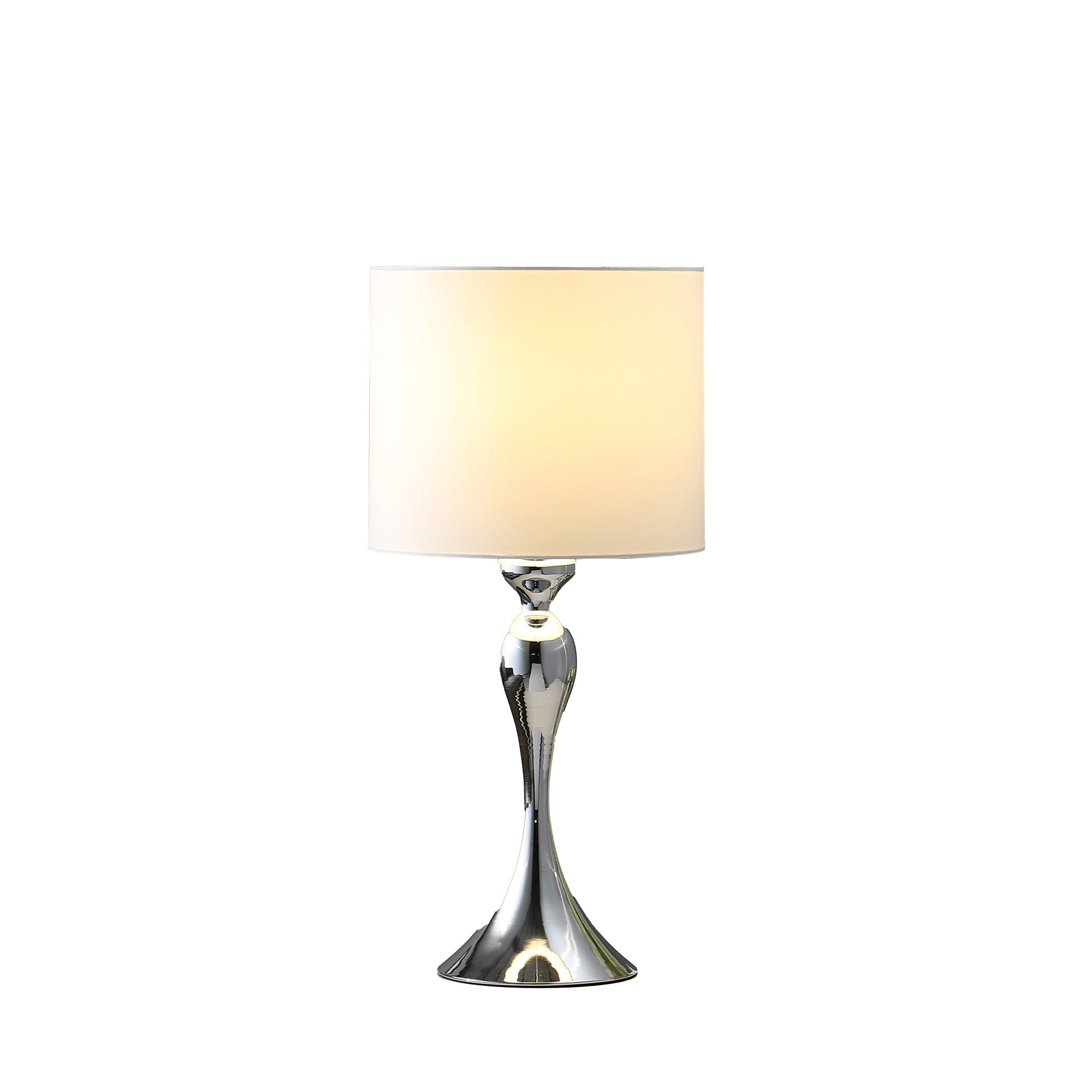 25" Silver Sleek Table Lamp With Off White Drum Shade