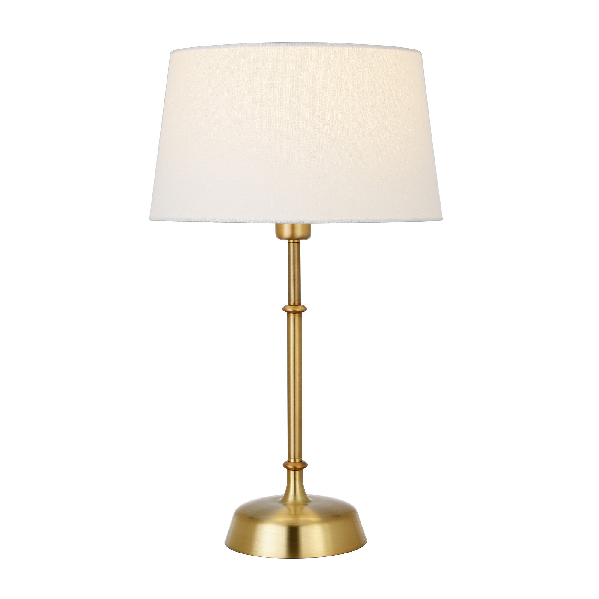 24" Brass Metal Table Lamp With White Drum Shade