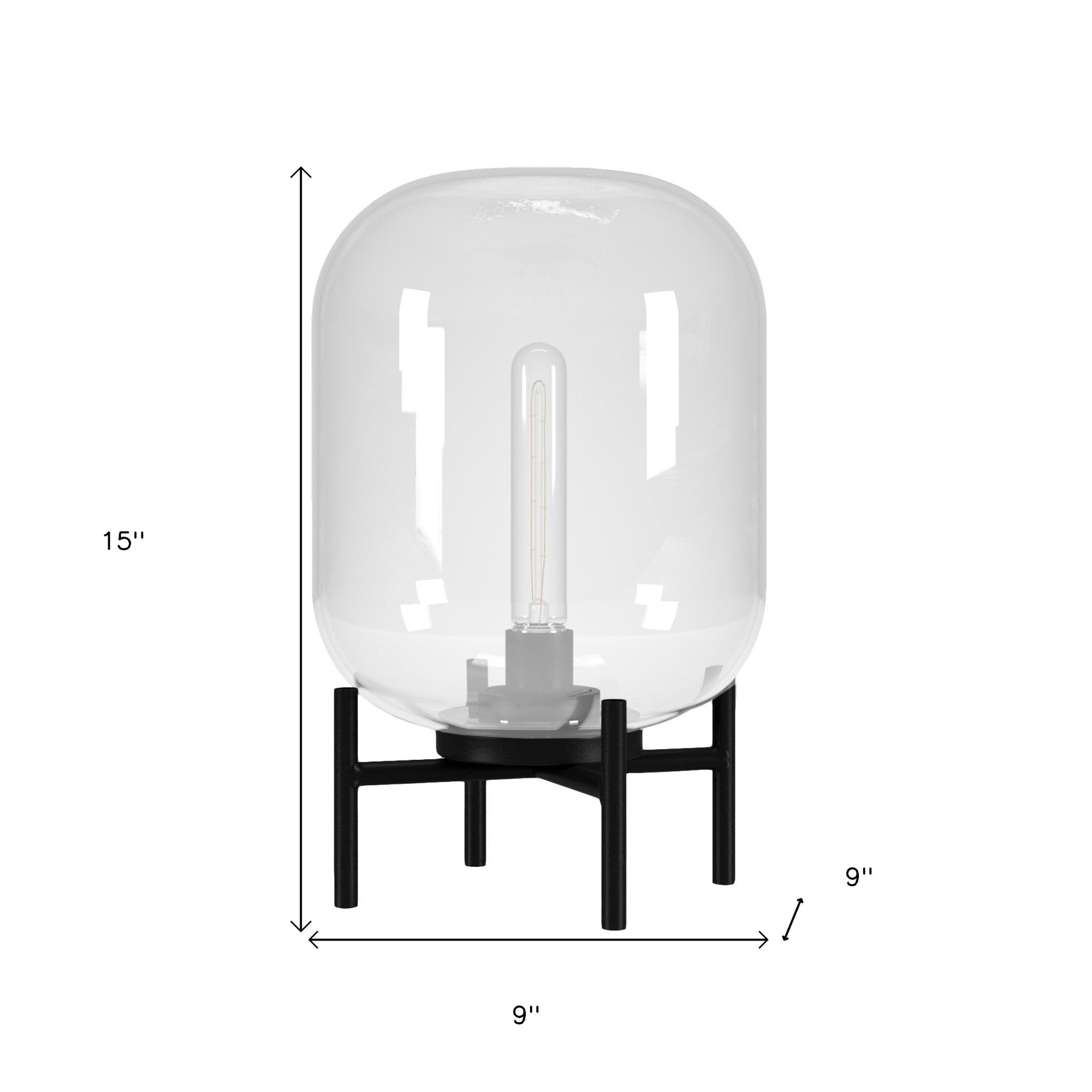 15" Black Metal Table Lamp With Clear Cylinder Shade