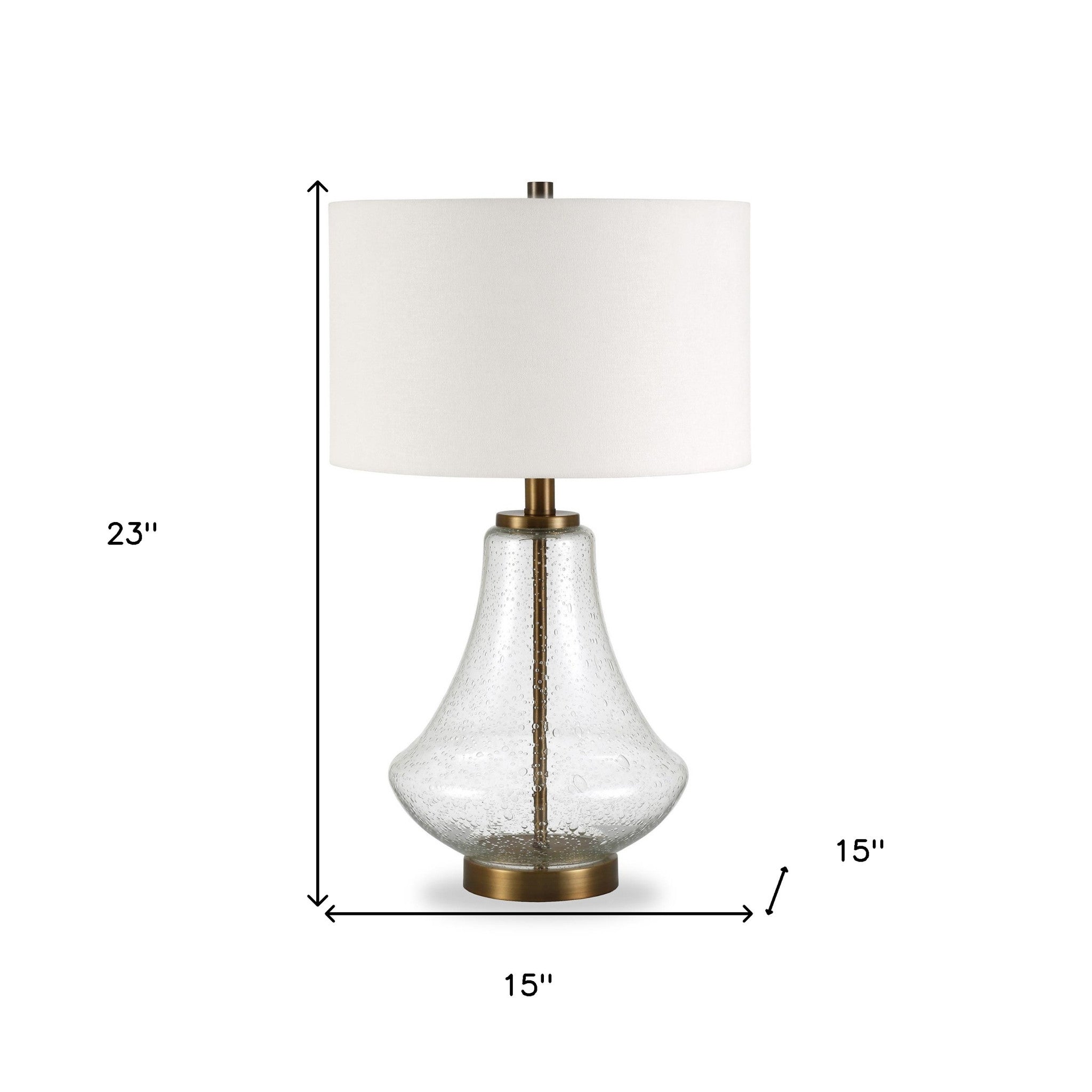 23" Brass Glass Table Lamp With White Drum Shade