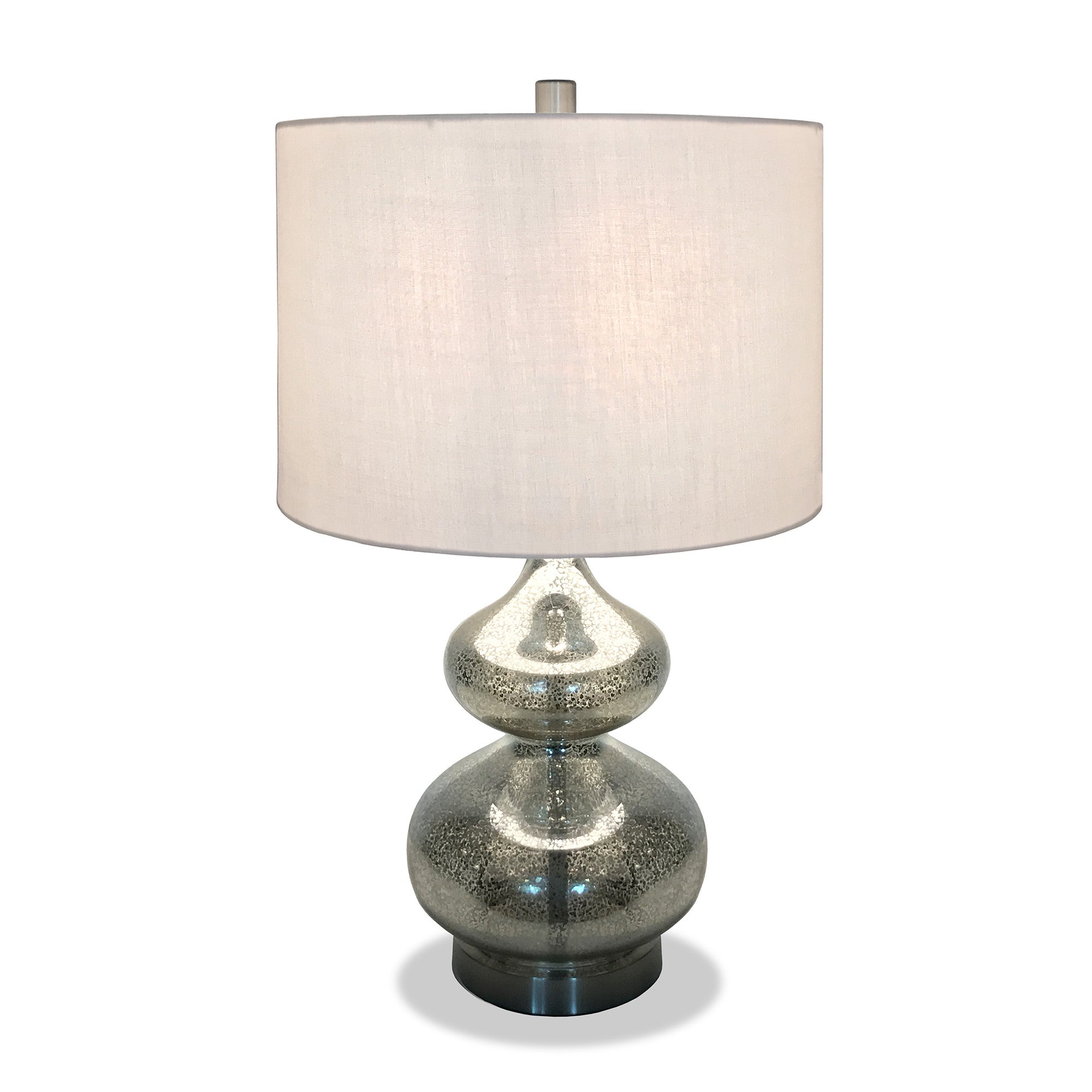 23" Silver Glass Gourd Table Lamp With White Drum Shade