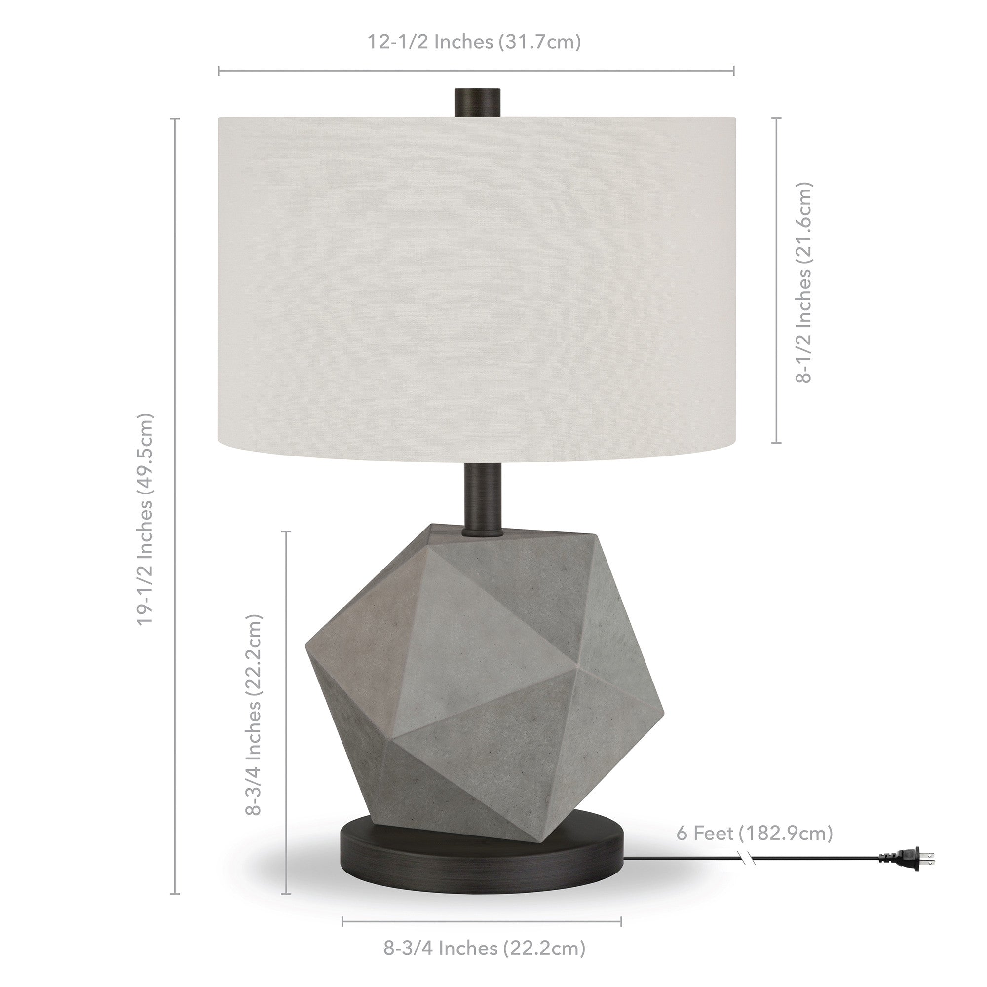 19" Gray and Black Concrete Table Lamp With White Drum Shade