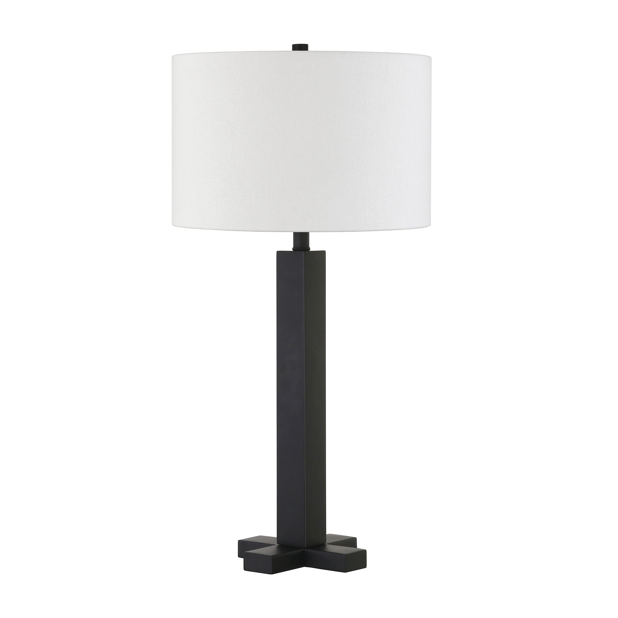 27" Black Metal Table Lamp With White Drum Shade