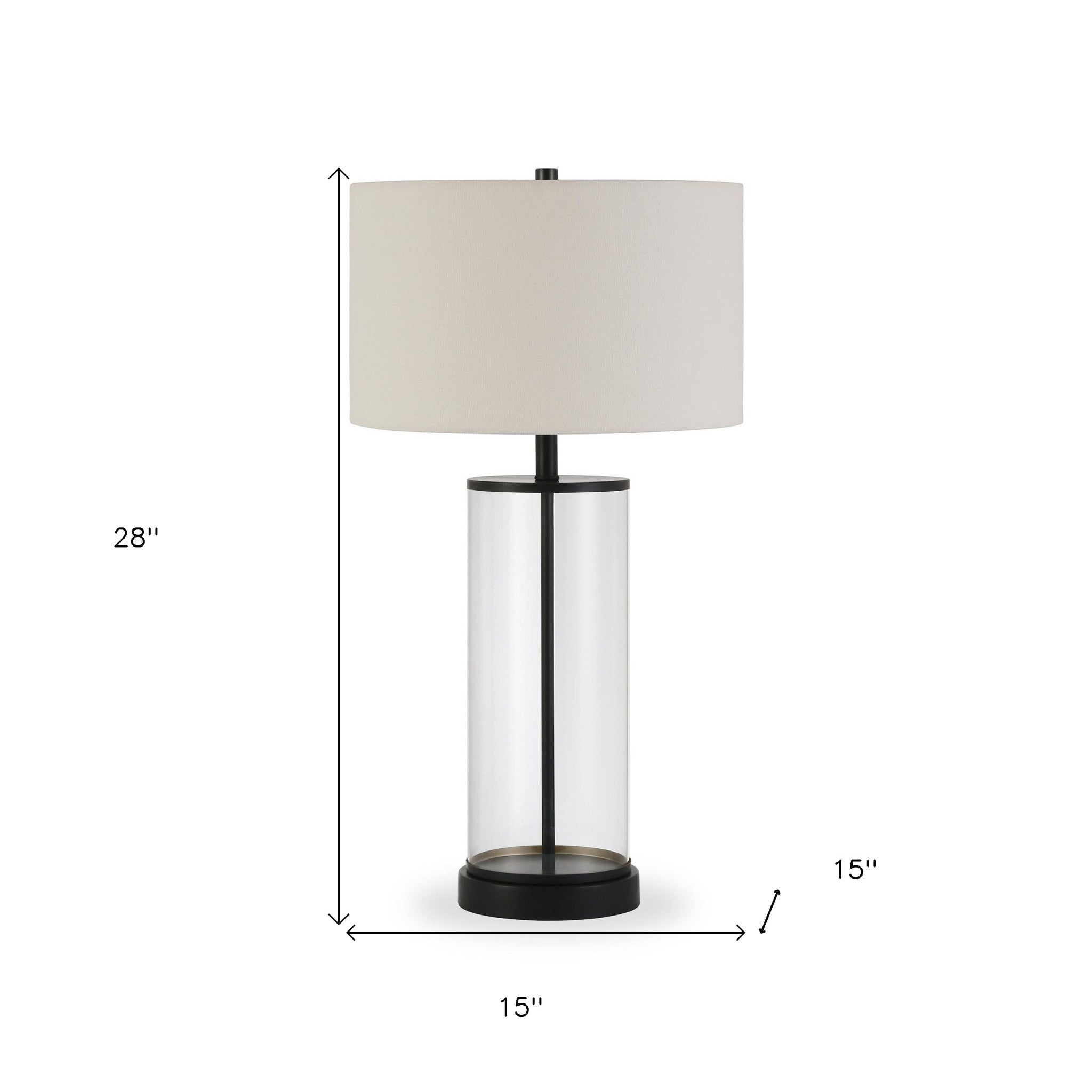 28" Black Glass Table Lamp With White Drum Shade