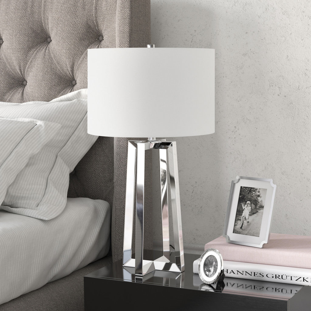 24" Nickel Metal Table Lamp With White Drum Shade