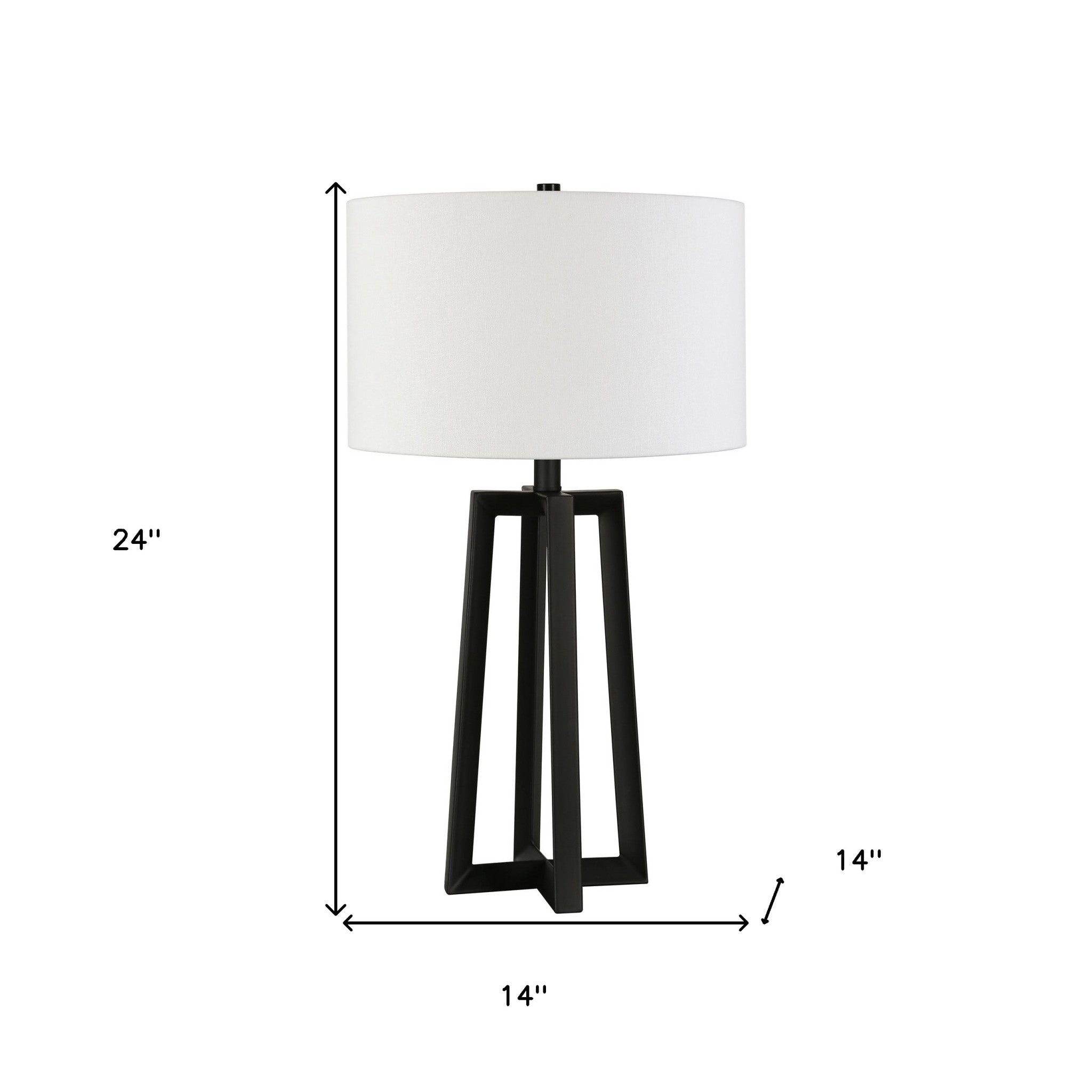 24" Black Metal Table Lamp With White Drum Shade