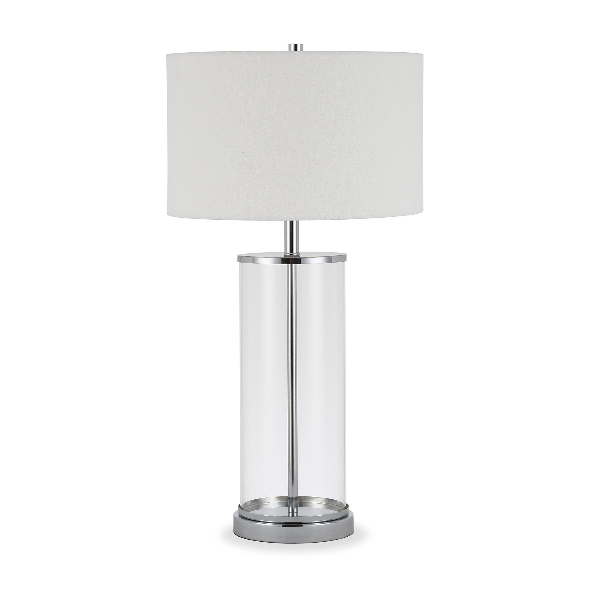 28" Nickel Glass Table Lamp With White Drum Shade