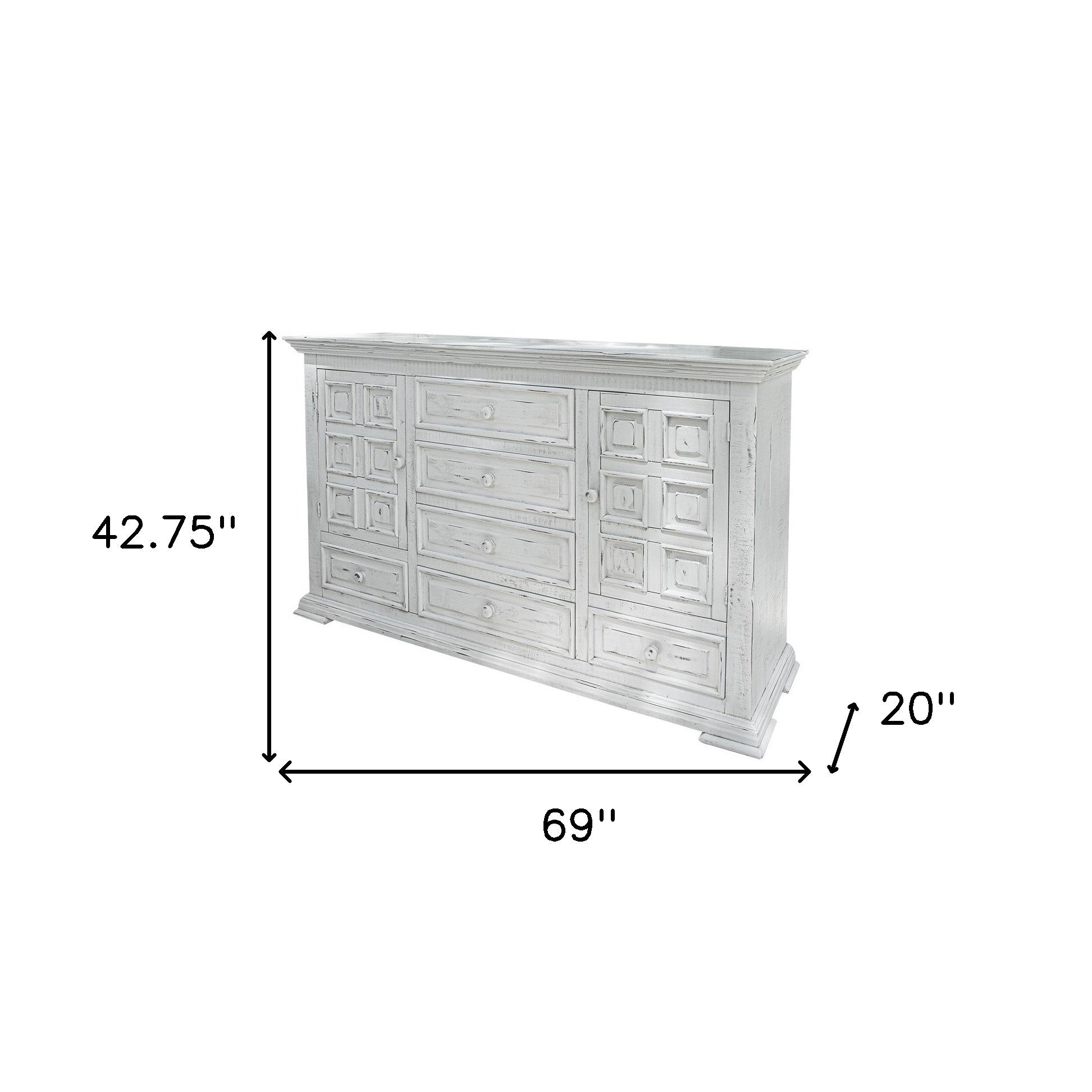 69" White Solid Wood Six Drawer Triple Dresser