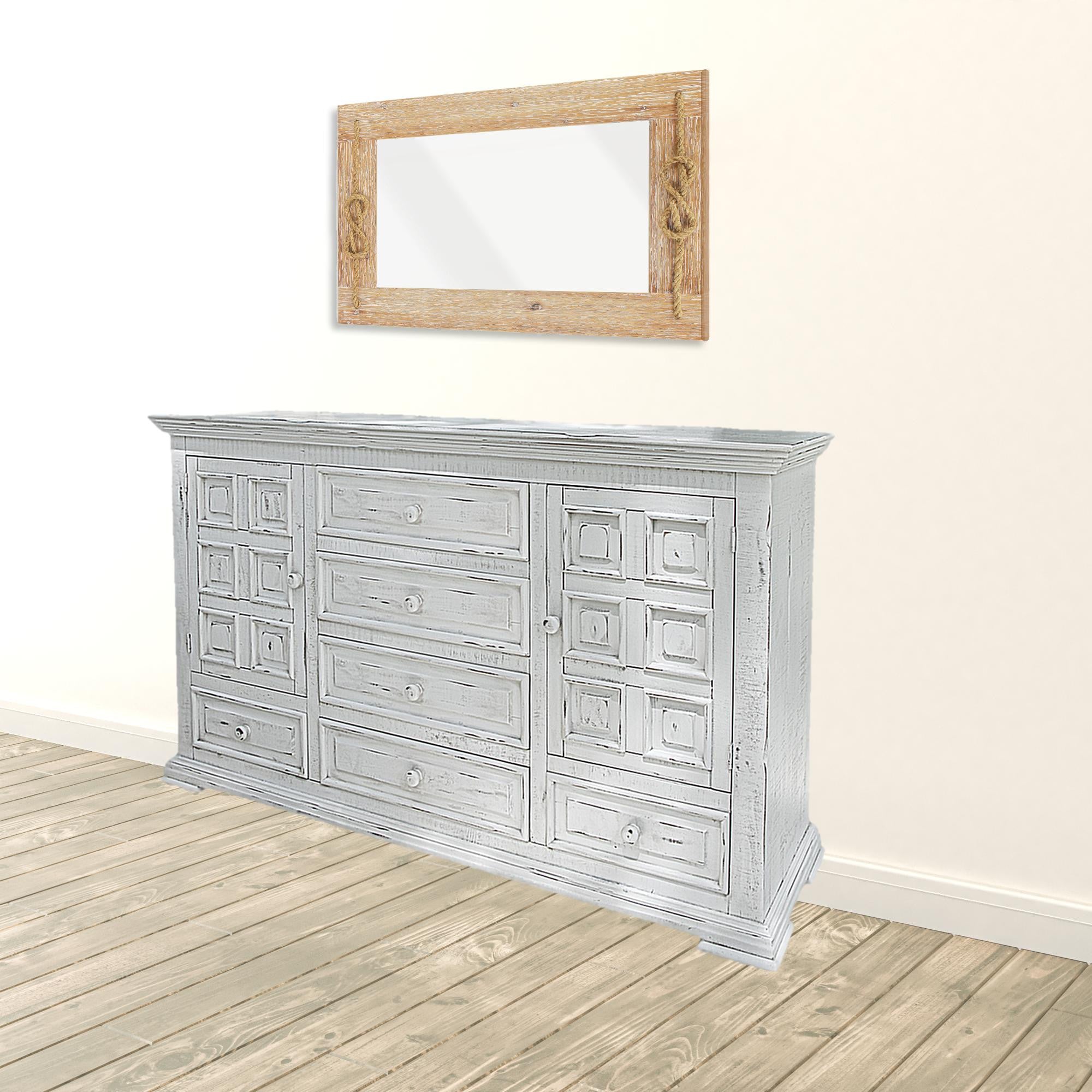 69" White Solid Wood Six Drawer Triple Dresser