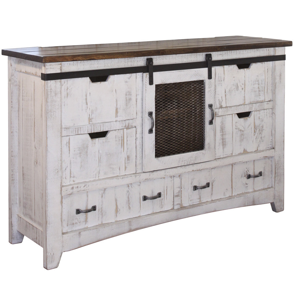 62" Antiqued White Solid Wood Six Drawer Triple Dresser