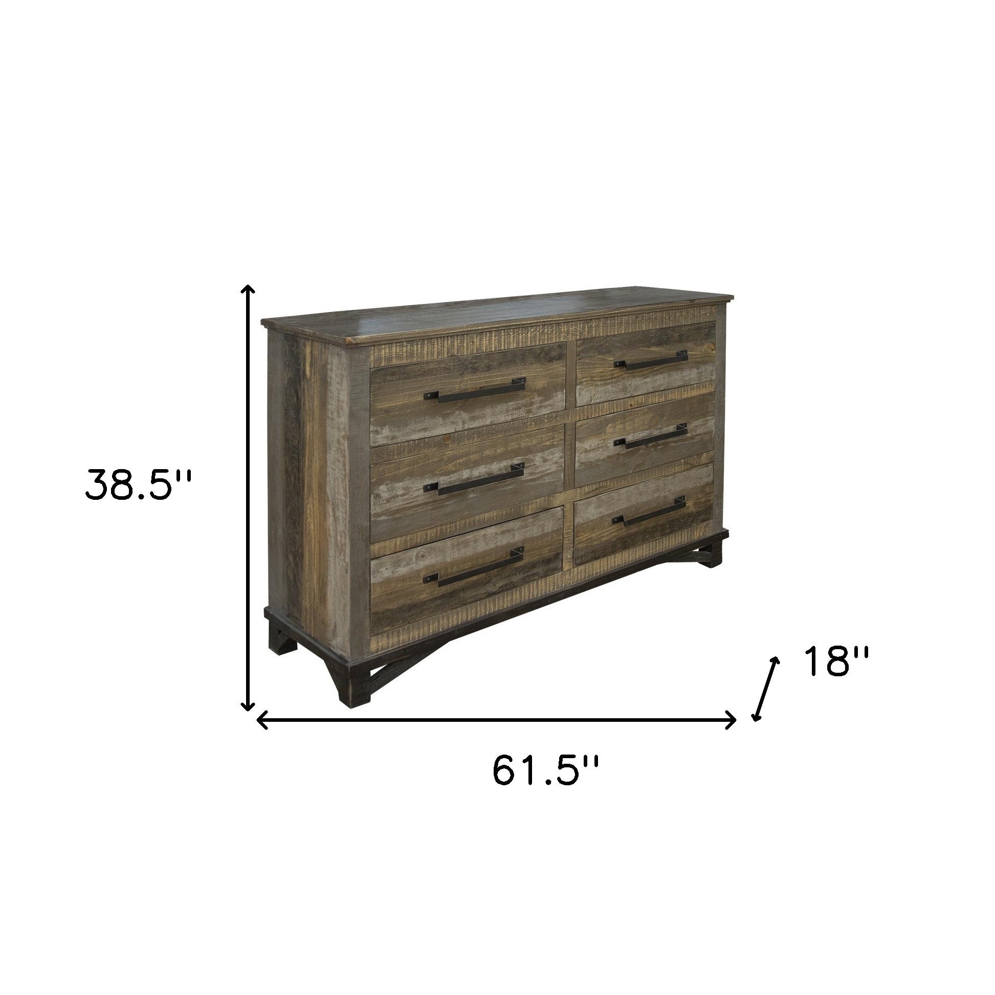 62" Brown Solid Wood Six Drawer Double Dresser