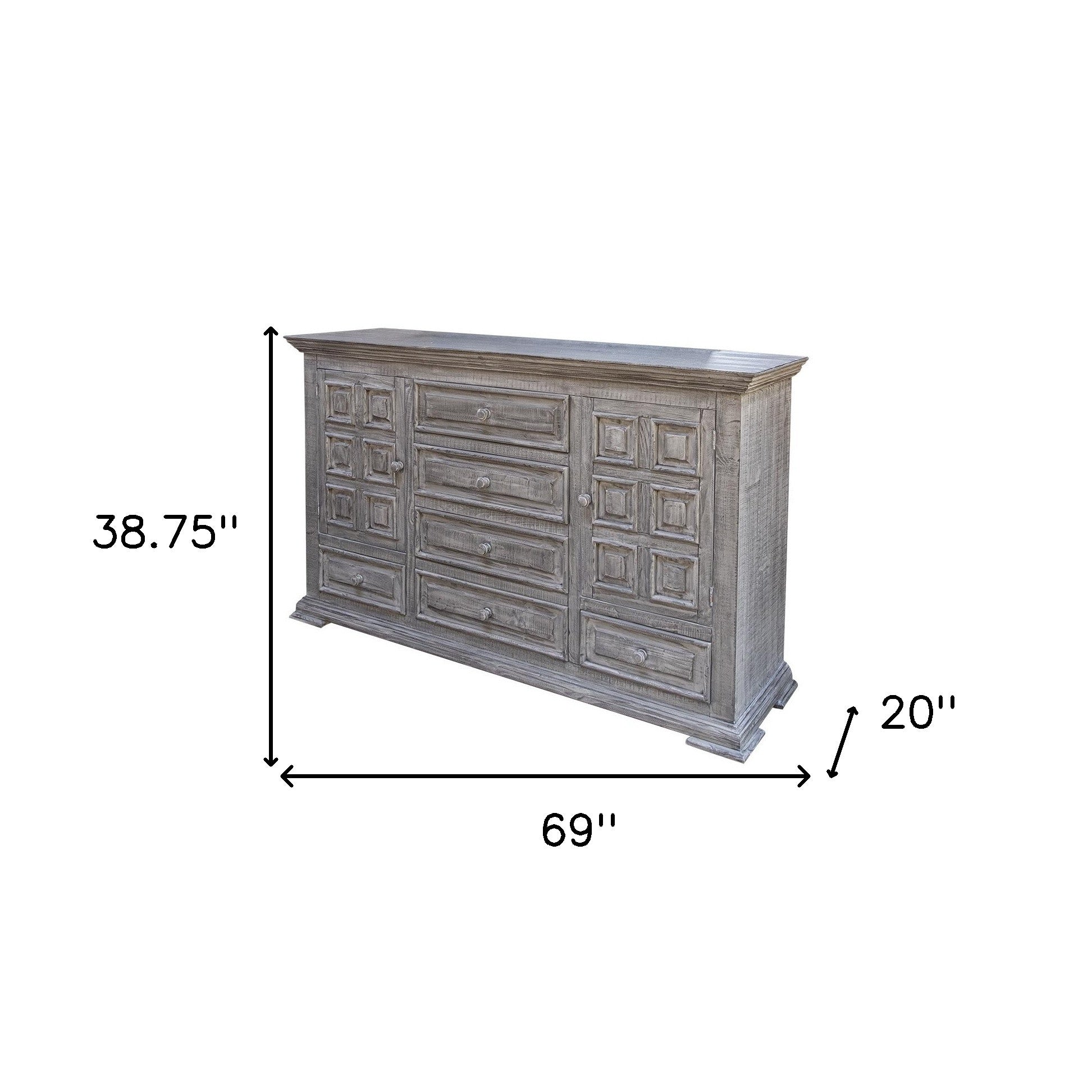 69" Gray Solid Wood Six Drawer Triple Dresser