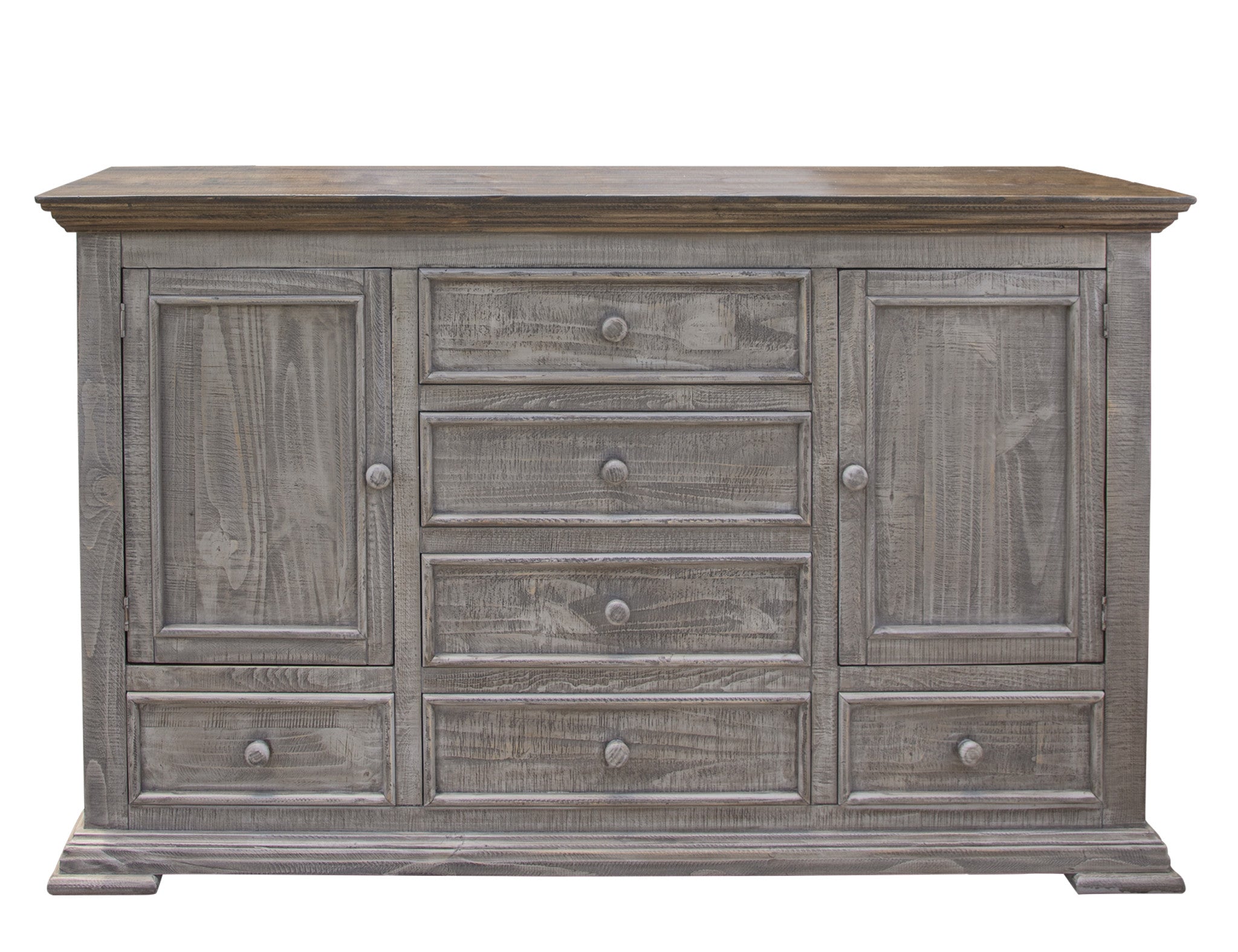 69" Gray Solid Wood Six Drawer Triple Dresser