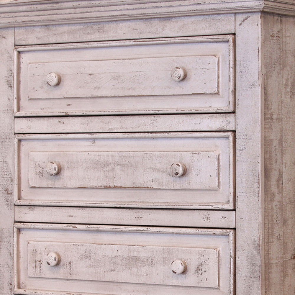 37" White Solid Wood Five Drawer Chest