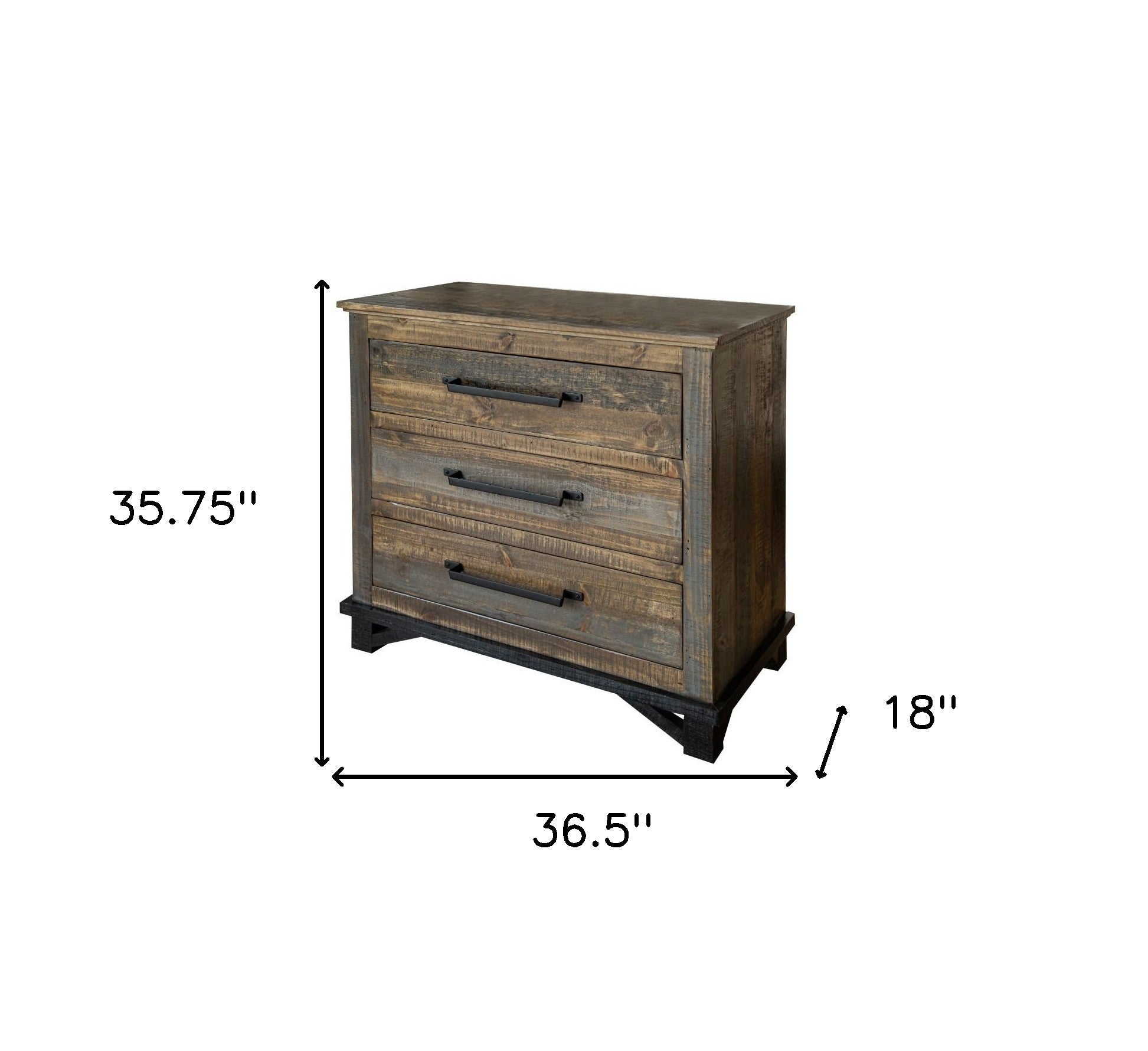 37" Gray Solid Wood Three Drawer Chest