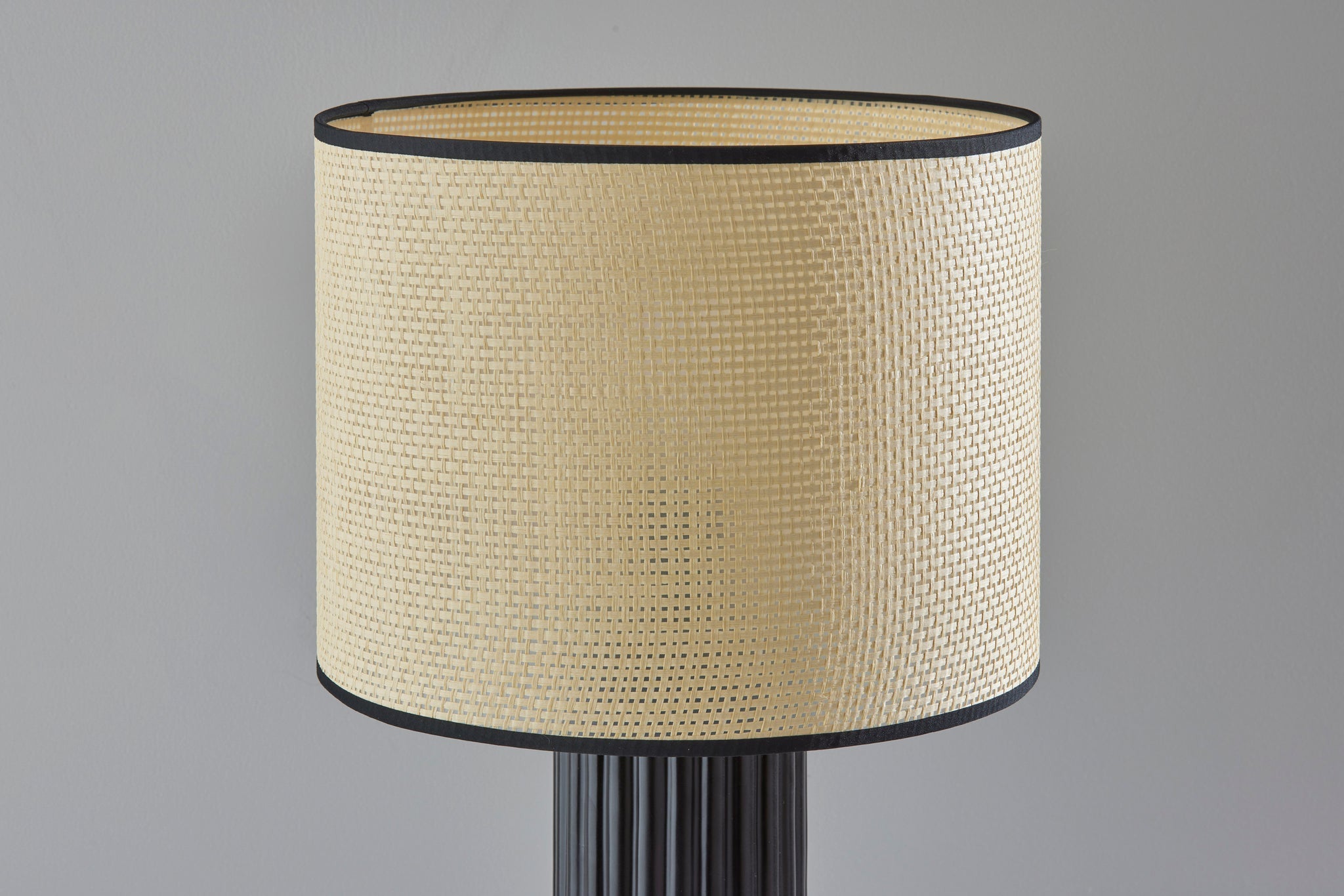 24" Black Ceramic Cylinder Table Lamp With Beige Drum Shade