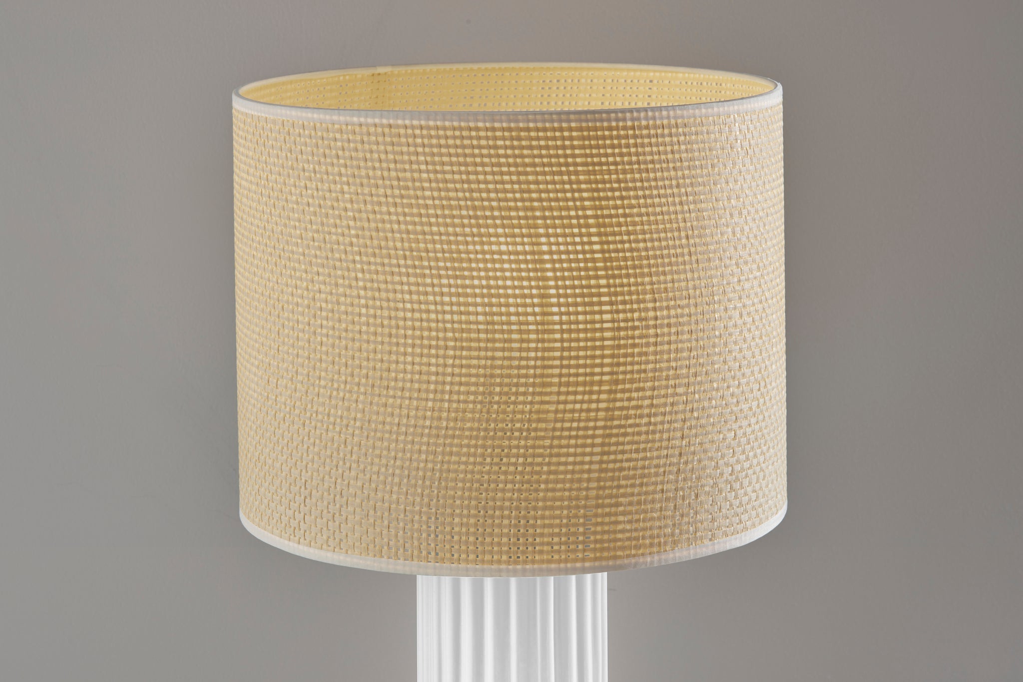 24" White Ceramic Cylinder Table Lamp With Beige Drum Shade