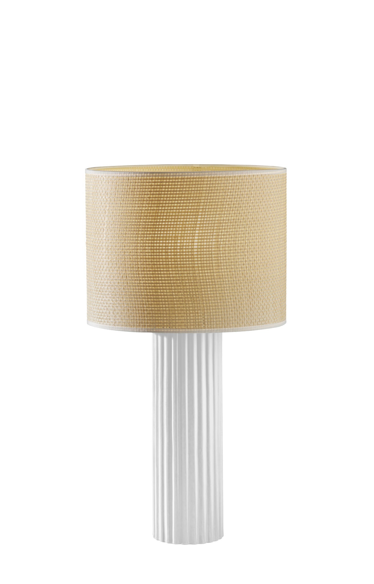 24" White Ceramic Cylinder Table Lamp With Beige Drum Shade