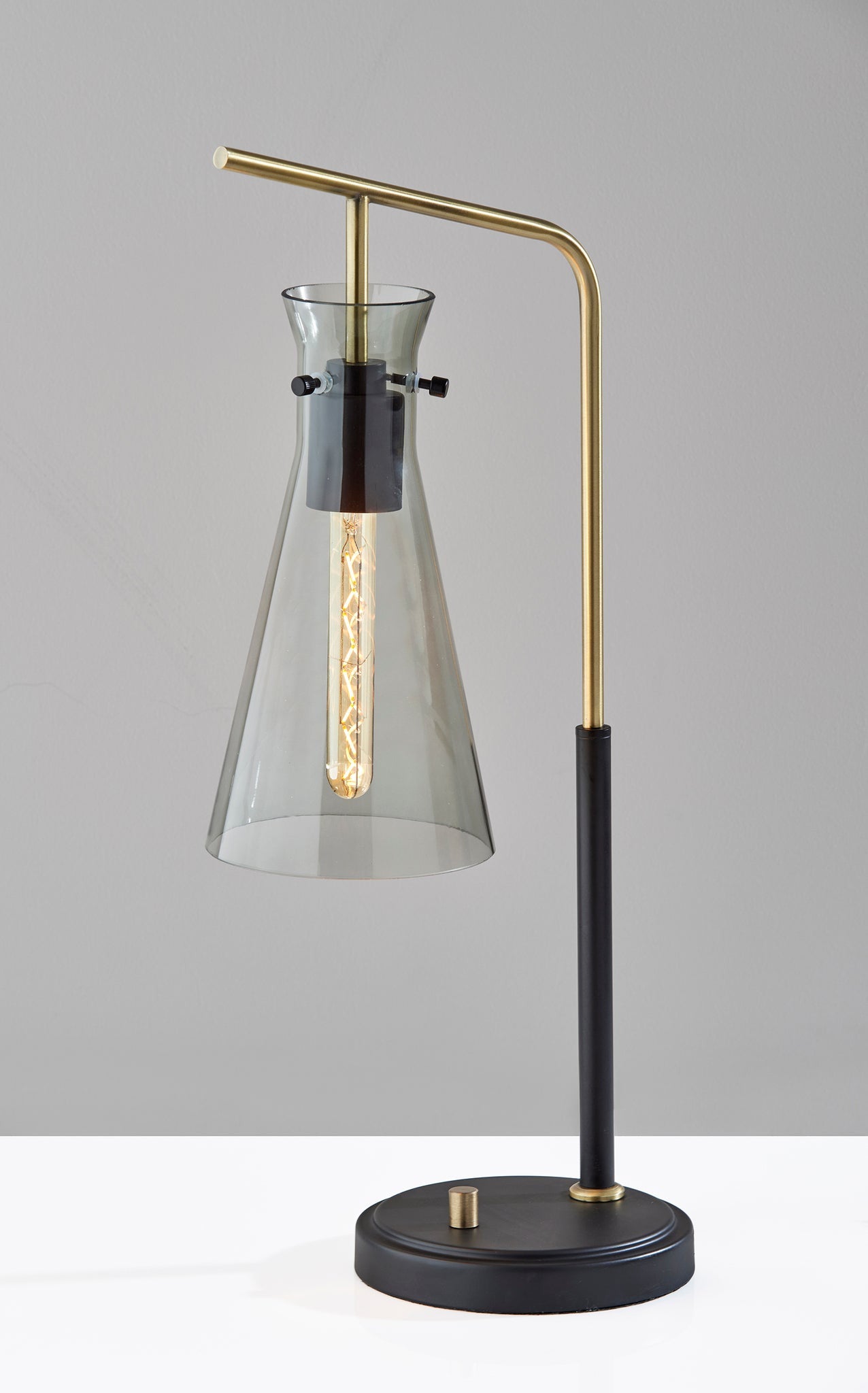 24" Black and Gold Metal Desk Lamp With Light Gray Cone Shade