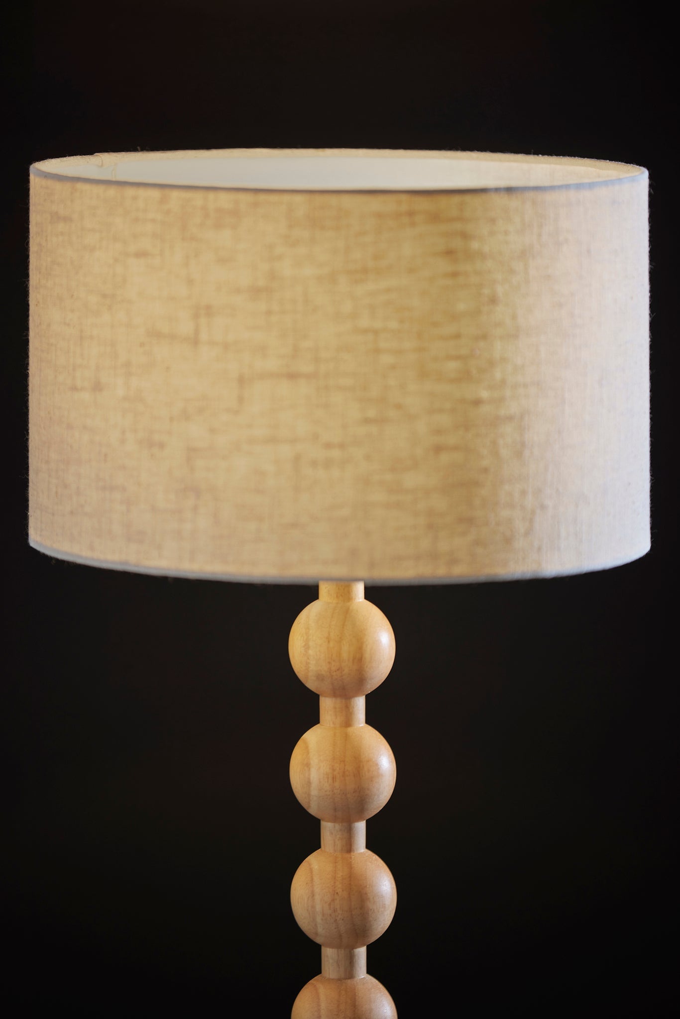 28" Brown Solid Wood Candlestick Table Lamp With Off White Drum Shade