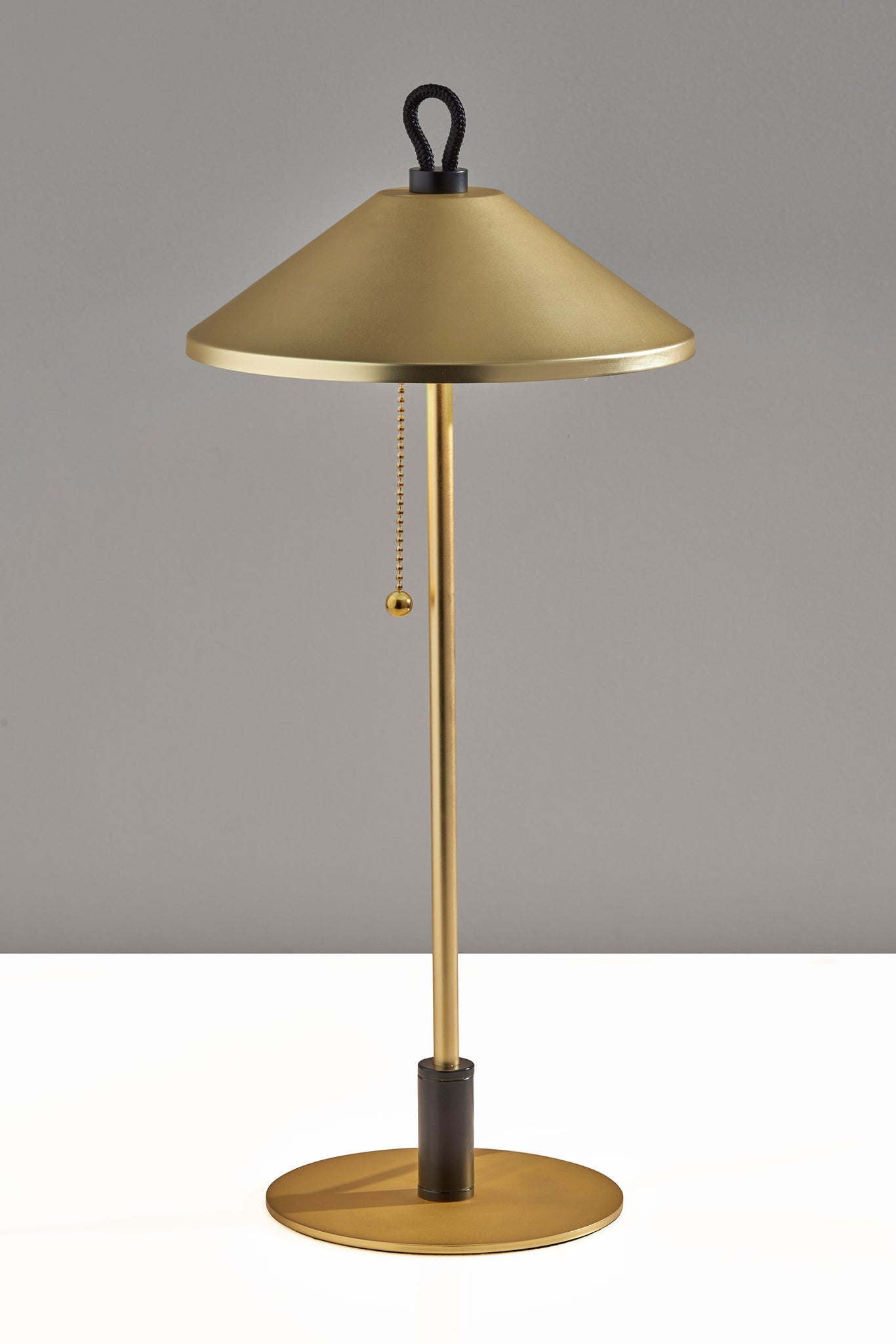 20" Black and Gold Metal Two Light Candlestick LED Table Lamp With Brass Cone Shade