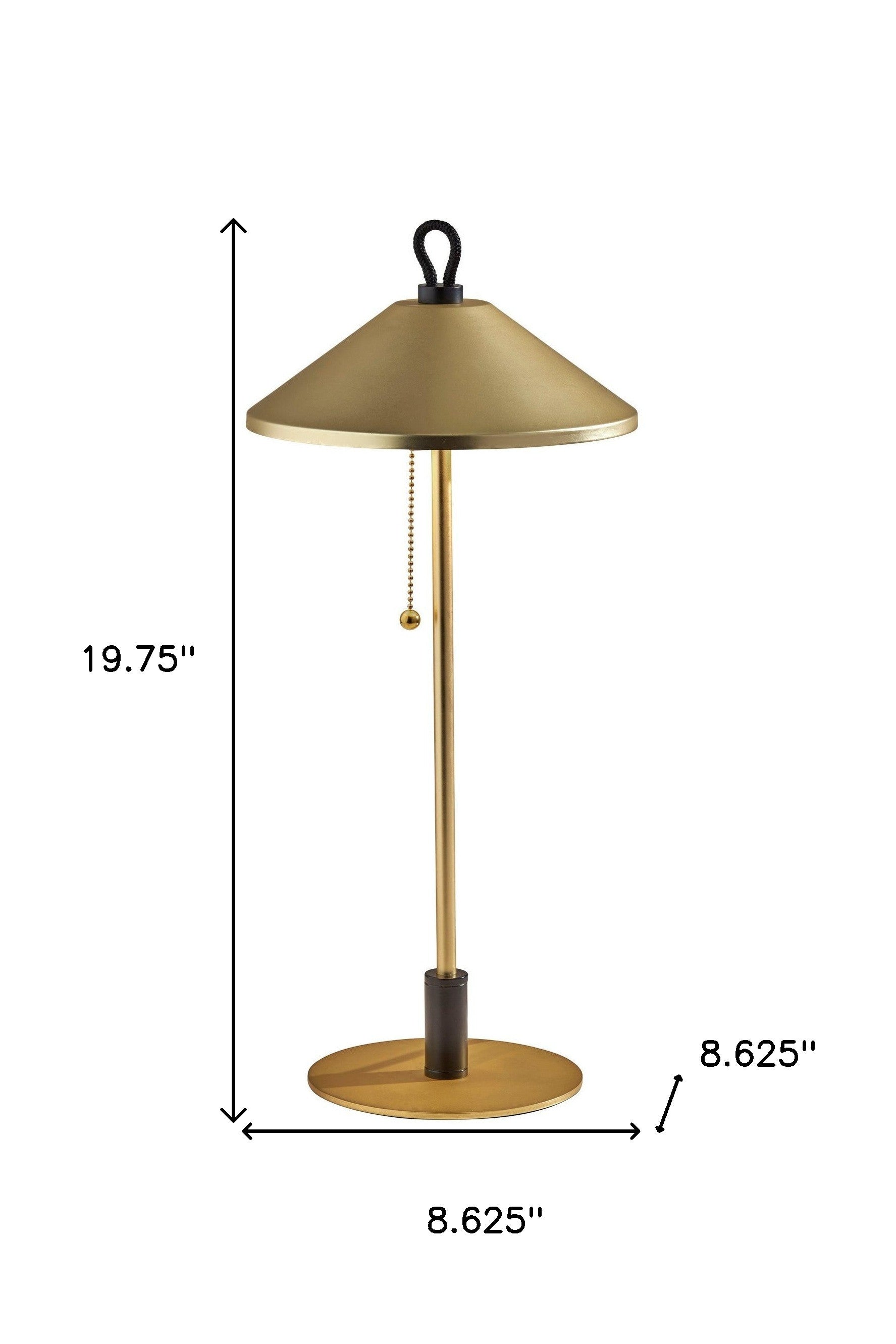 20" Black and Gold Metal Two Light Candlestick LED Table Lamp With Brass Cone Shade