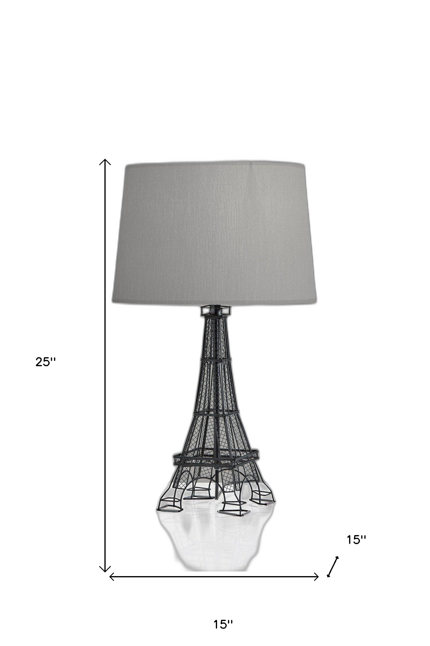 25" Black Acrylic Paris Desk Table Lamp With Gray Drum Shade