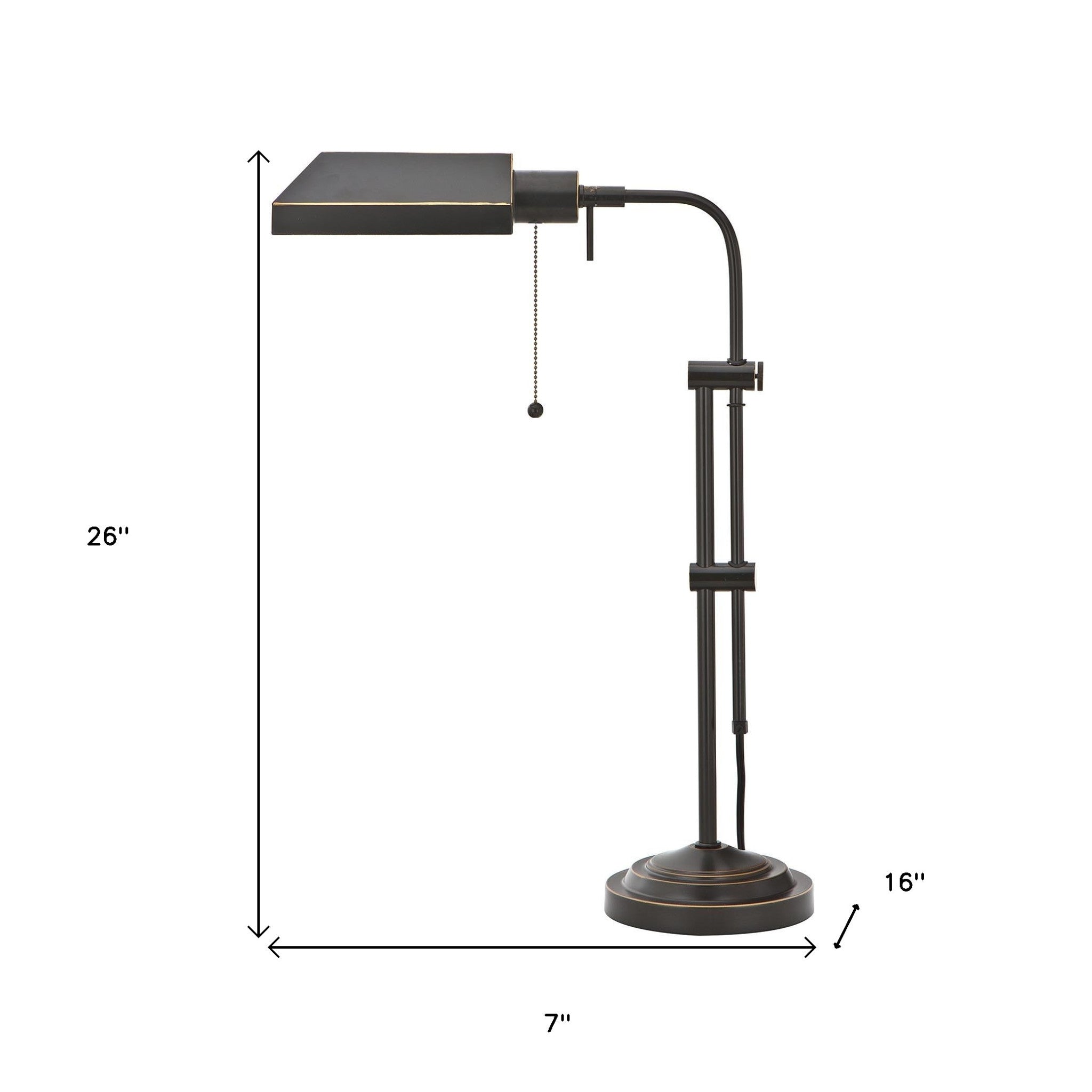 26" Bronze Metal Adjustable Table Lamp With Bronze Rectangular Shade