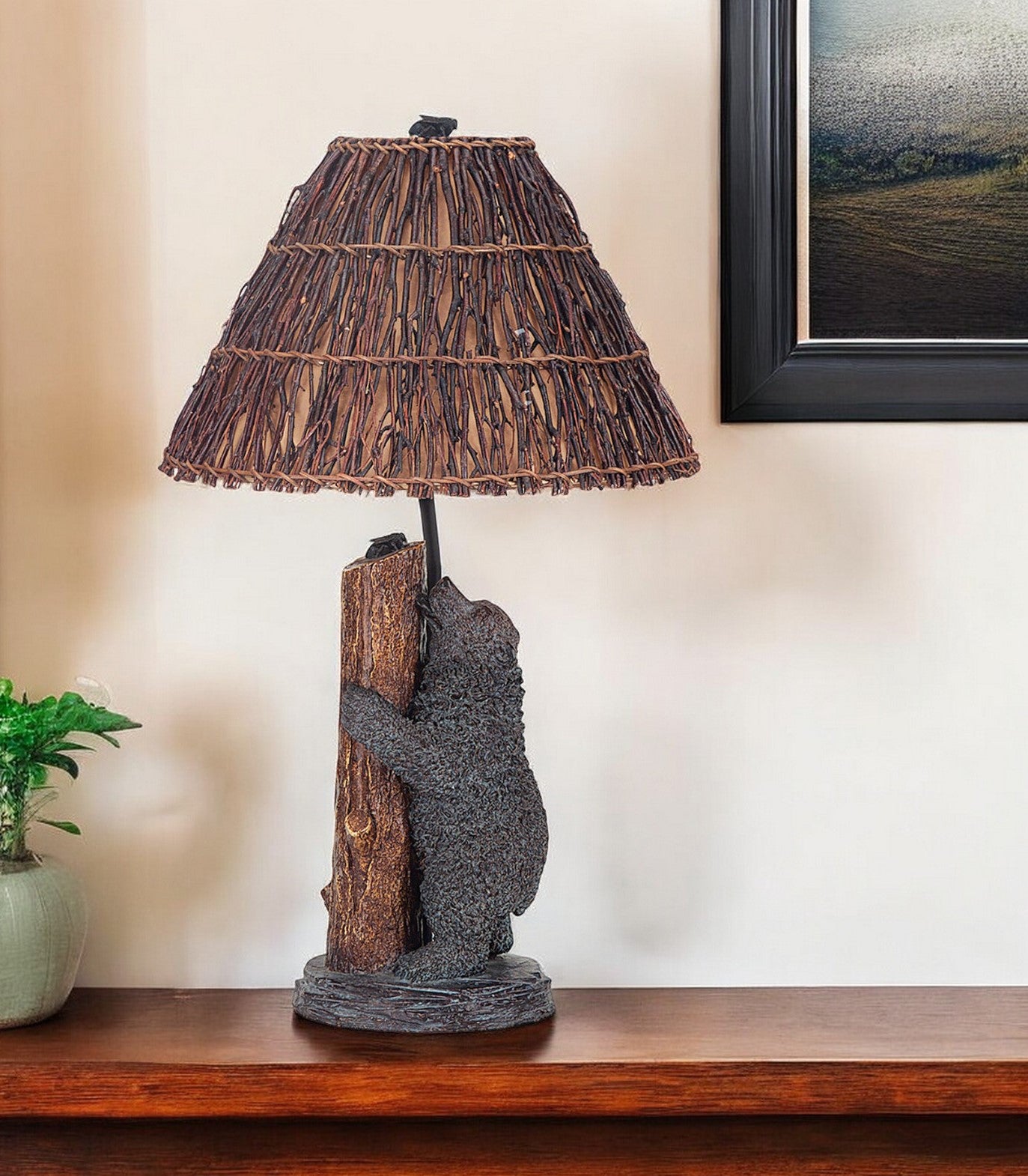 29" Gray Novelty Table Lamp With Brown Empire Shade