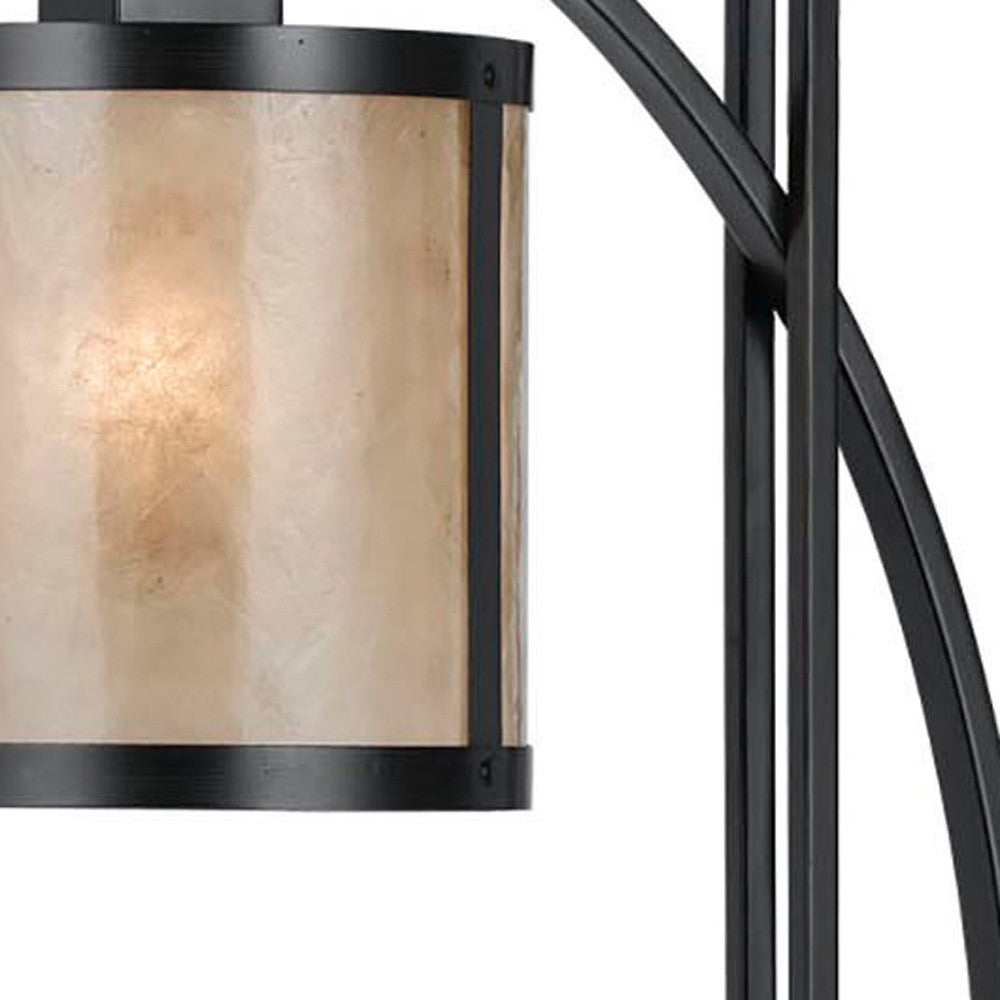 26" Black Metal Lantern Table Lamp With White Drum Shade