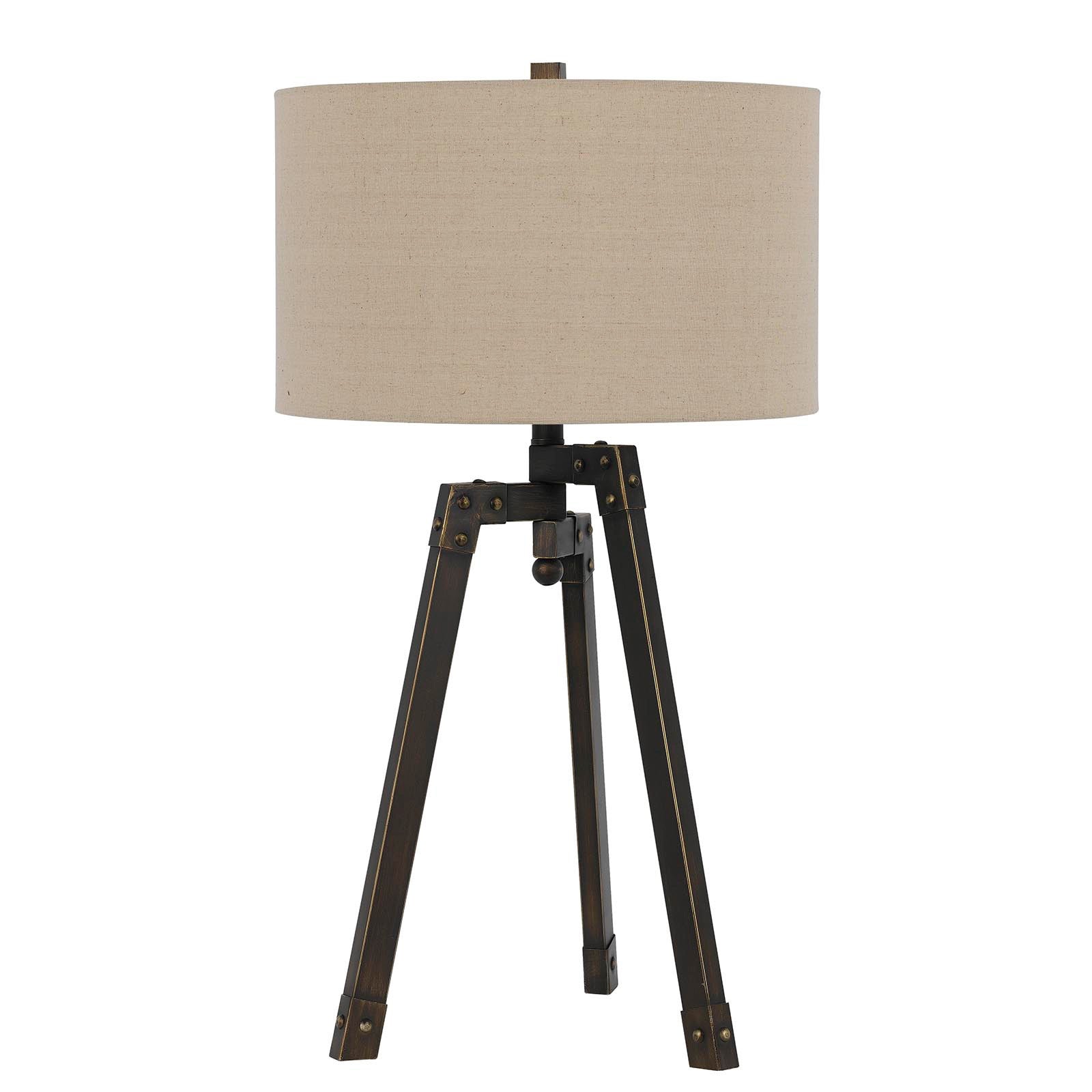 32" Charcoal Metal Tripod Table Lamp With Tan Drum Shade