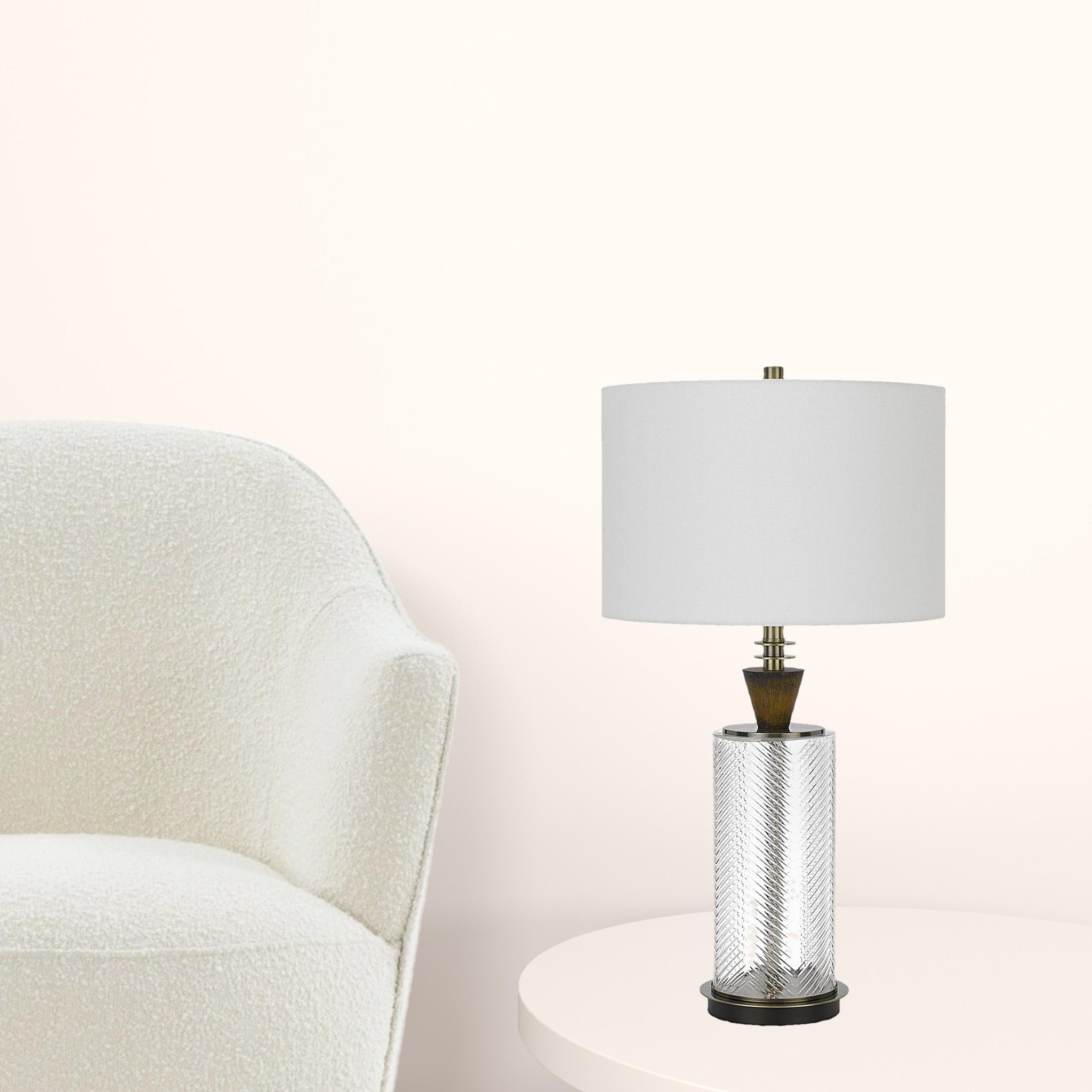 30" Clear Metal Table Lamp With White Empire Shade