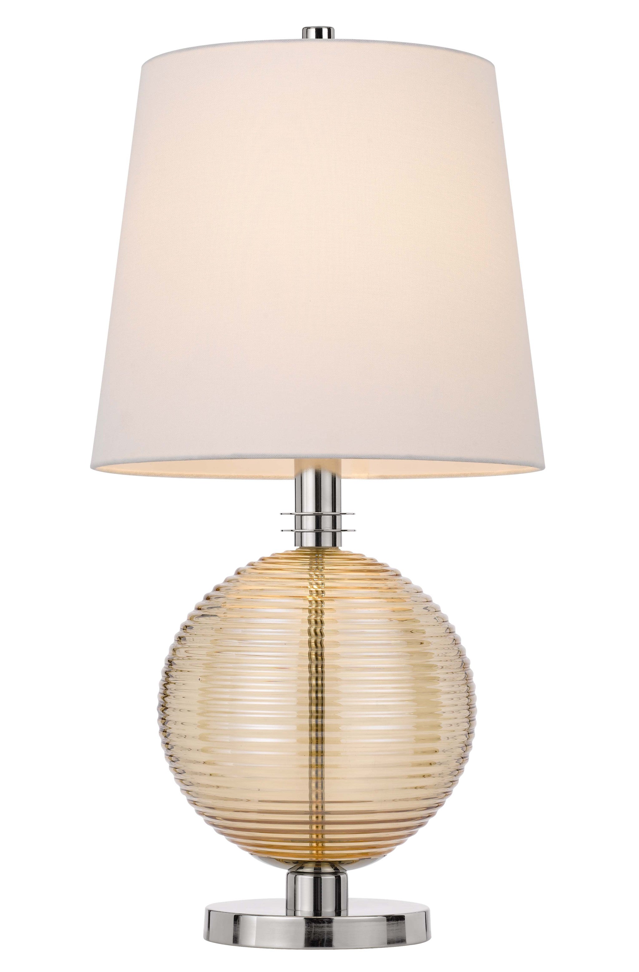 28" Nickel Metal Globe Table Lamp With White Empire Shade