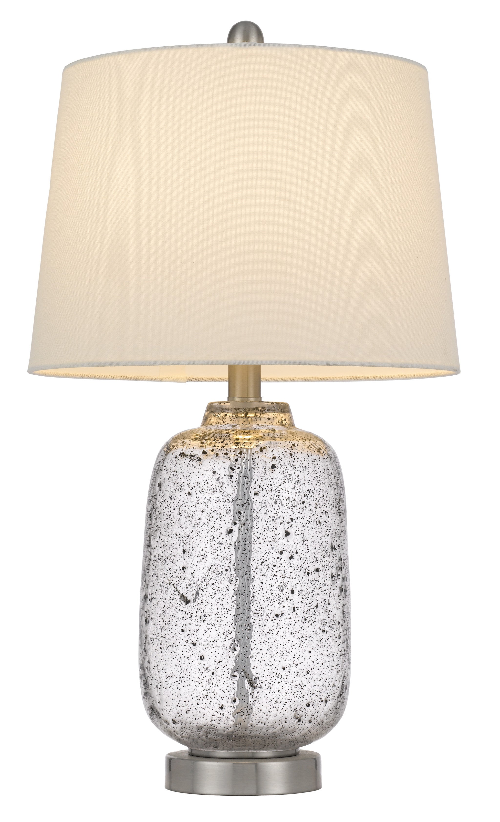 24" Nickel Metal Cylinder Table Lamp With White Empire Shade