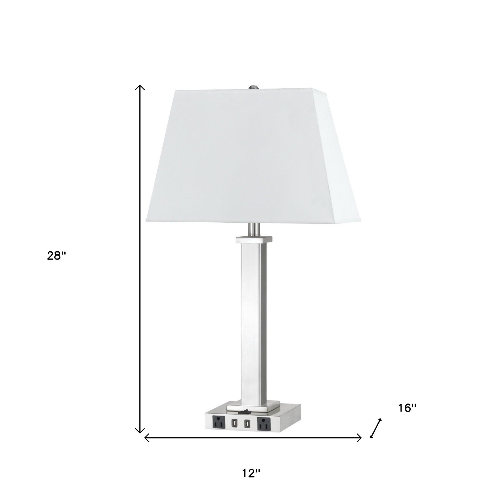 28" Nickel Metal USB Table Lamp With White Shade