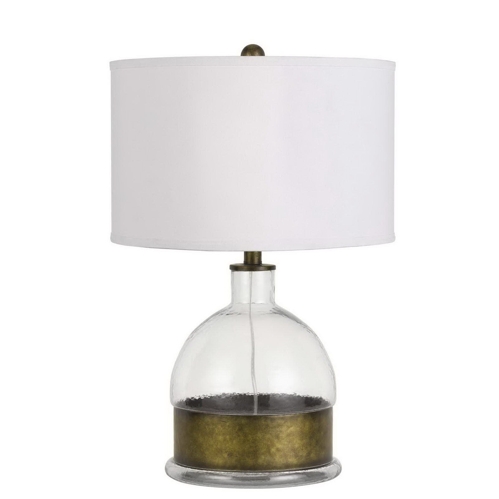 25" Nickel Glass Globe Table Lamp With White Drum Shade