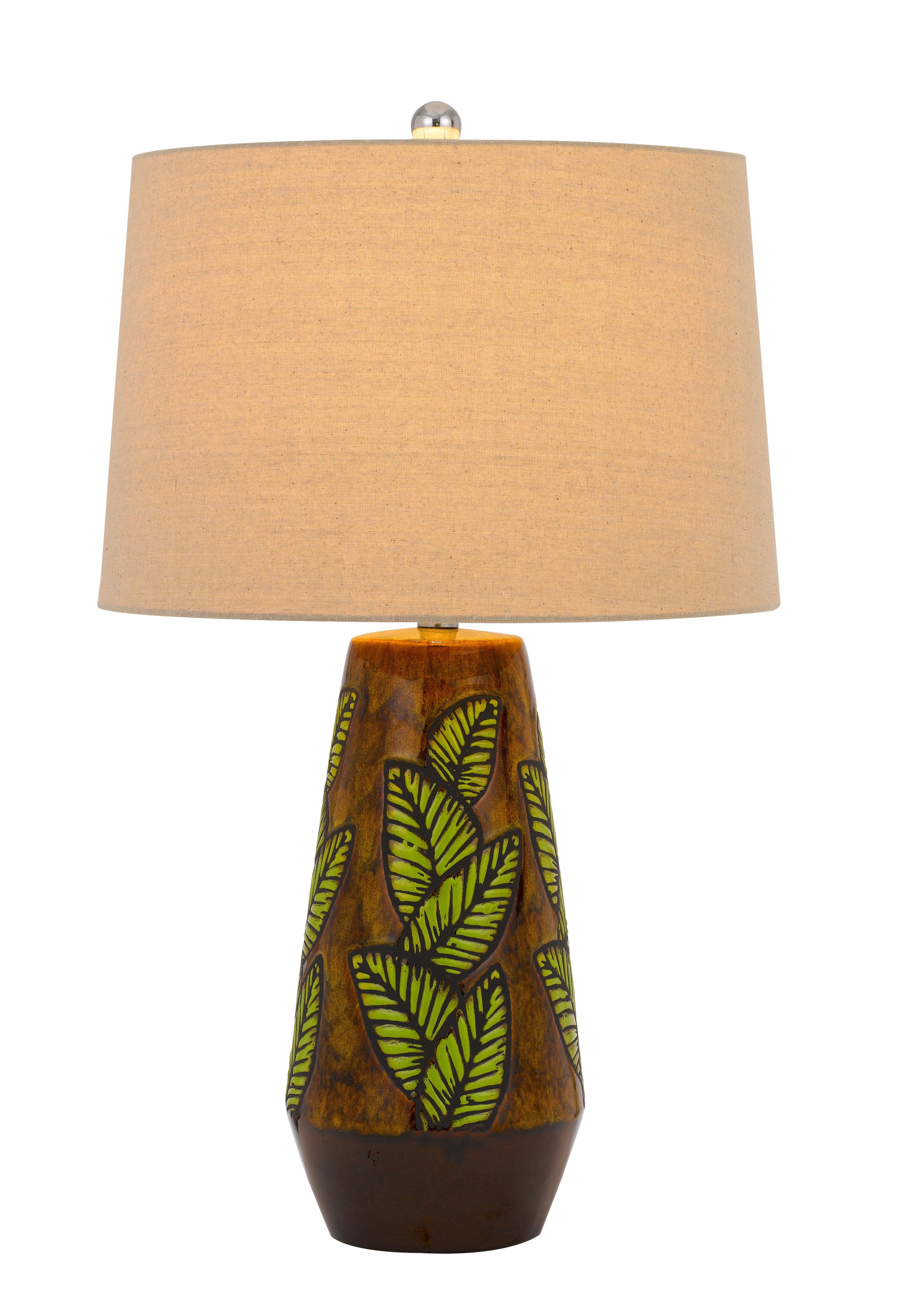 29" Brown Ceramic Cylinder Table Lamp With Tan Empire Shade