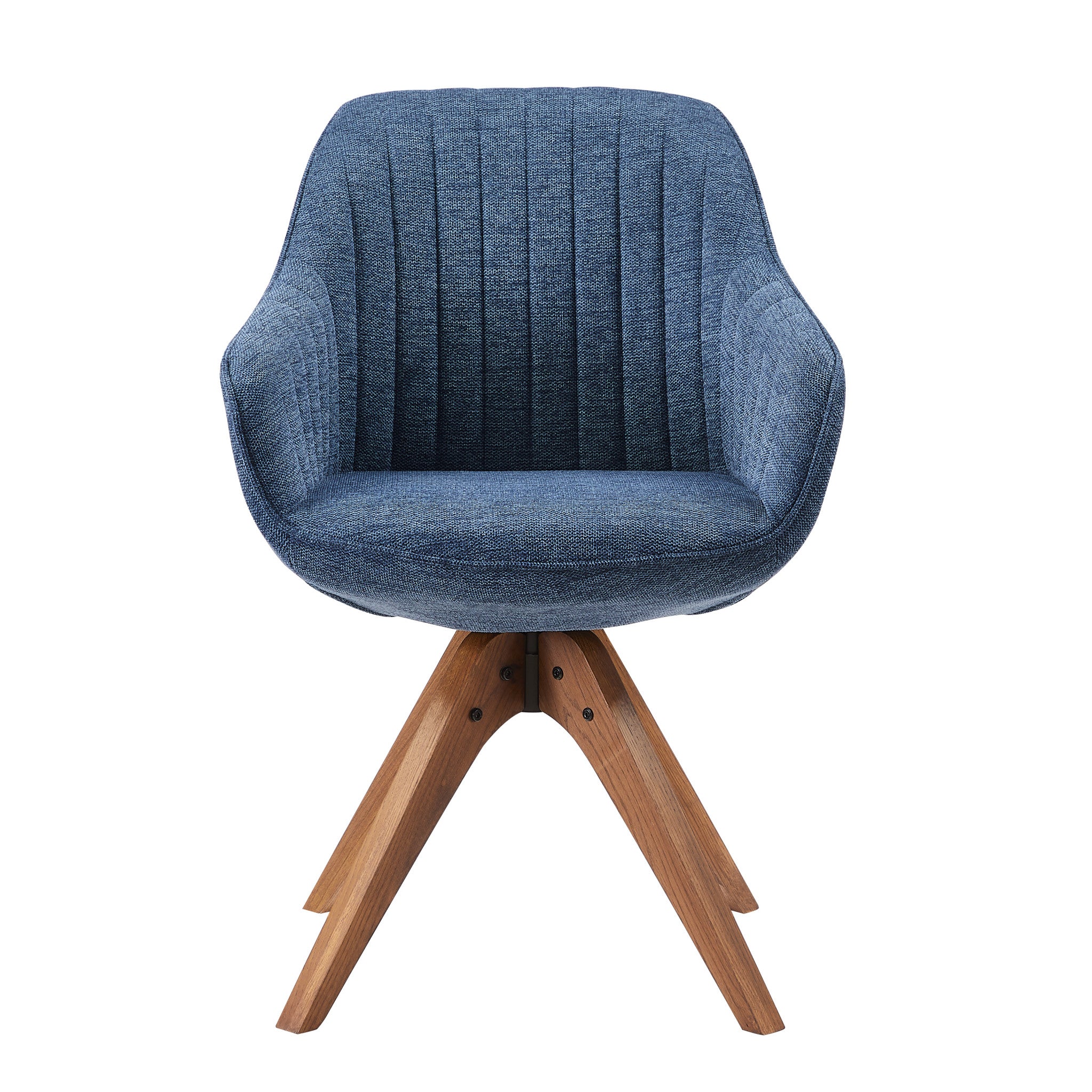 23" Blue Fabric And Natural Swivel Accent Arm Chair