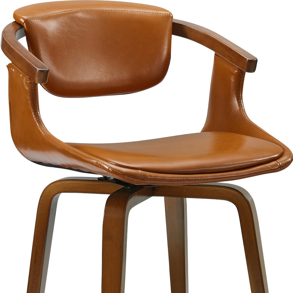 Brown And Natural Upholstered Faux Leather Dining Arm Chair